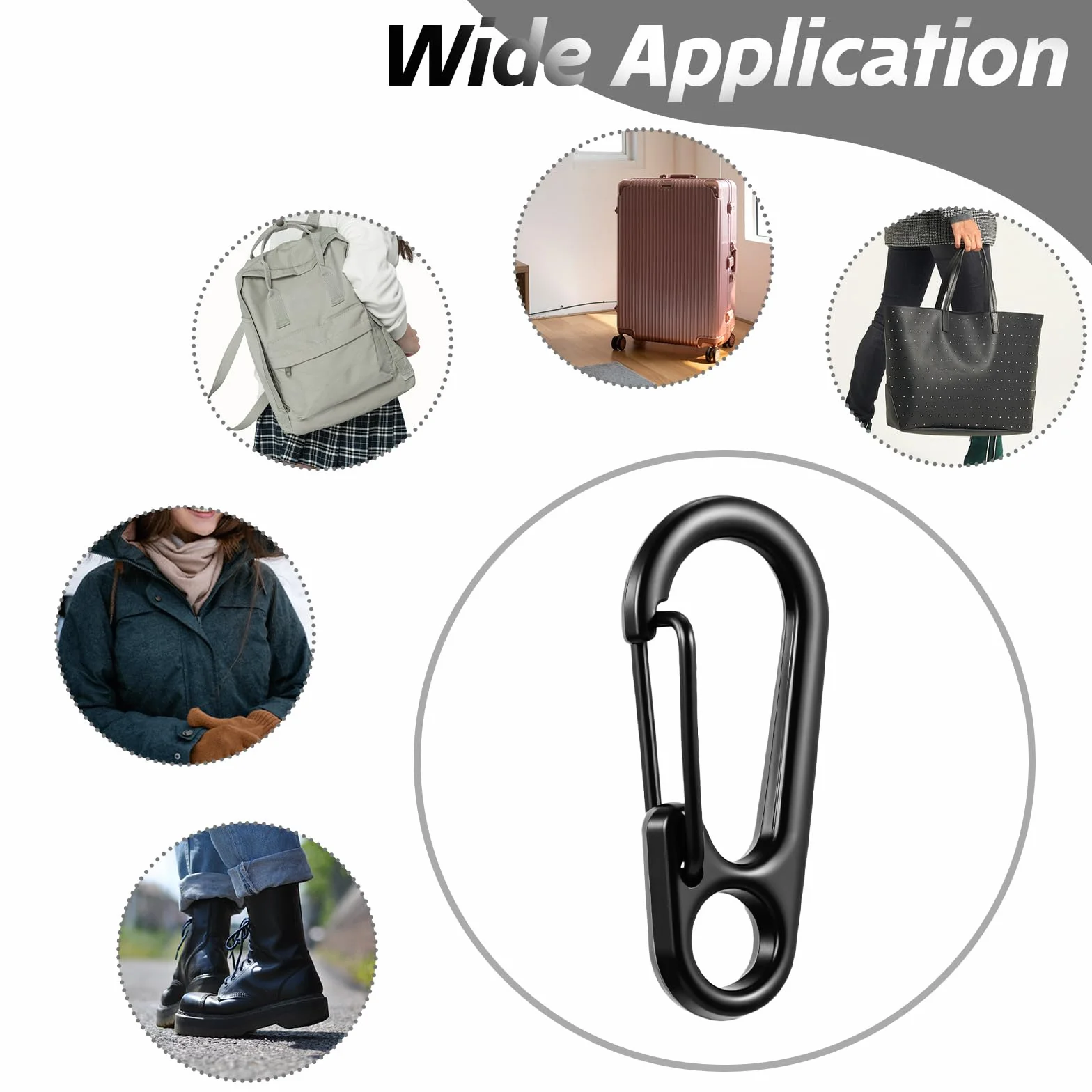 Nogeqi 20 sztuk mini karabińczyków czarnych, mini karabińczyki do kluczy, mini karabińczyki z uchwytem, małe, lekkie, mini karabińczyki do kluczy do wspinaczki, kempingu, podróży, wędrówek, 3 cm