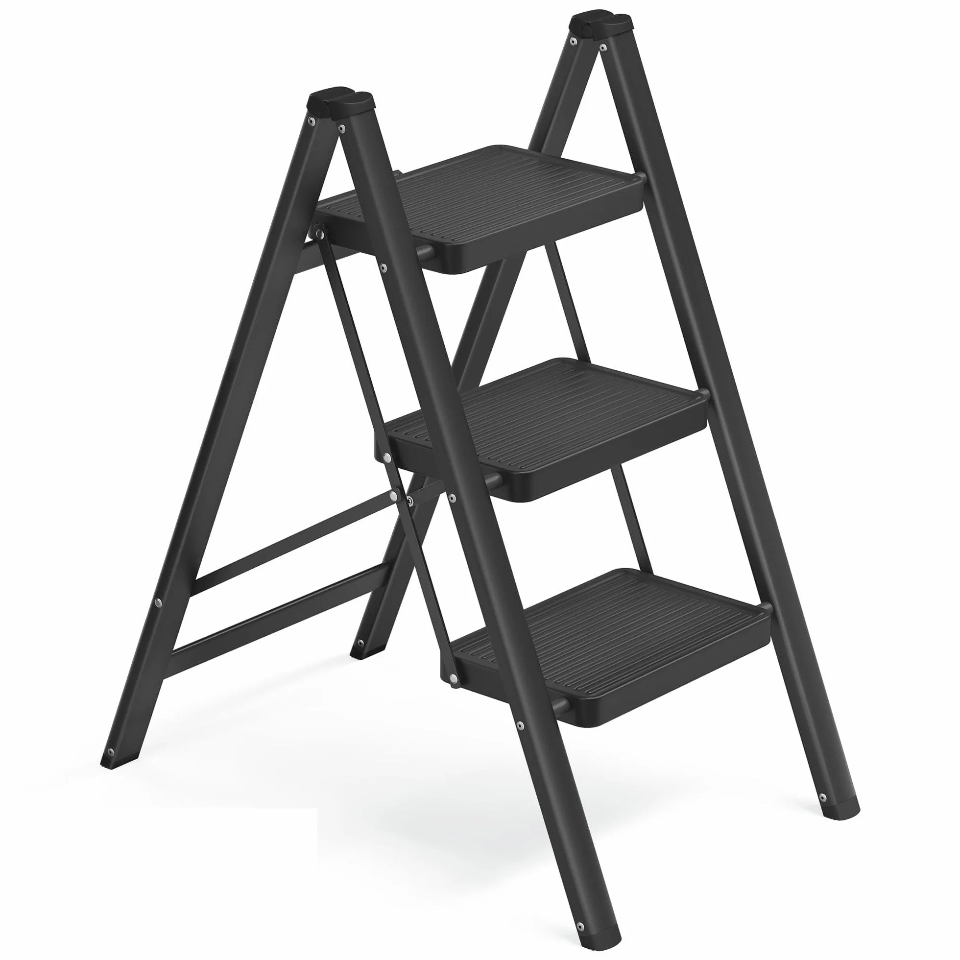 SONGMICS składana drabina schodkowa, 3-stopniowa, udźwig do 150 kg, drabina stalowa, łatwa do przechowywania, do domu i biura, czarna, 73,5 x 43,4 x 85,5 cm GSL103BZ01