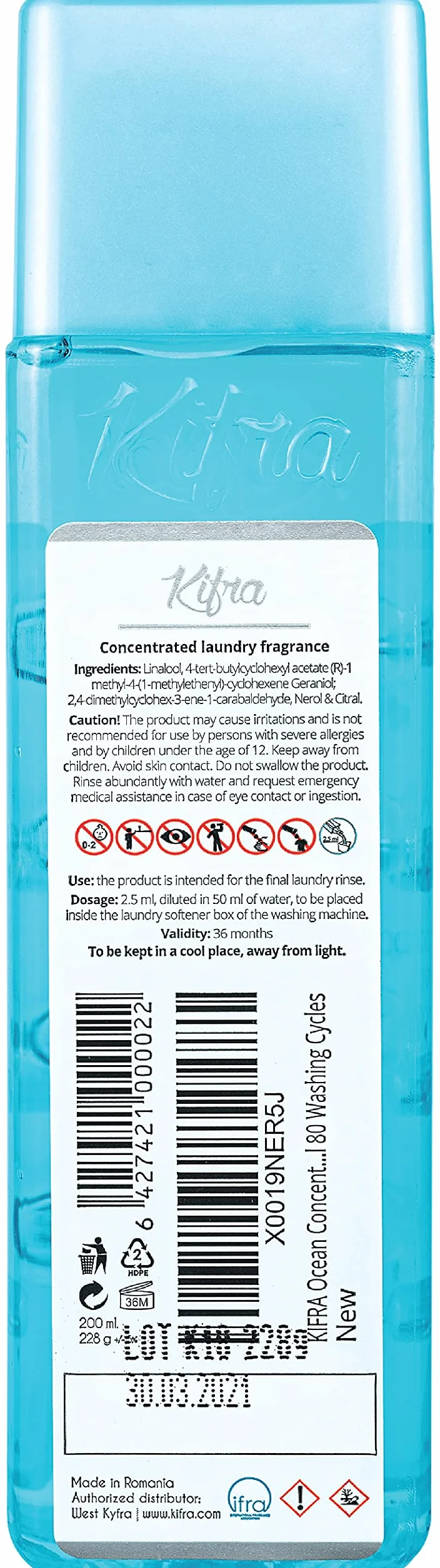 KIFRA Ocean skoncentrowane perfumy do prania, krople, 200 ml, 80 cykli prania, długotrwały zapach prania