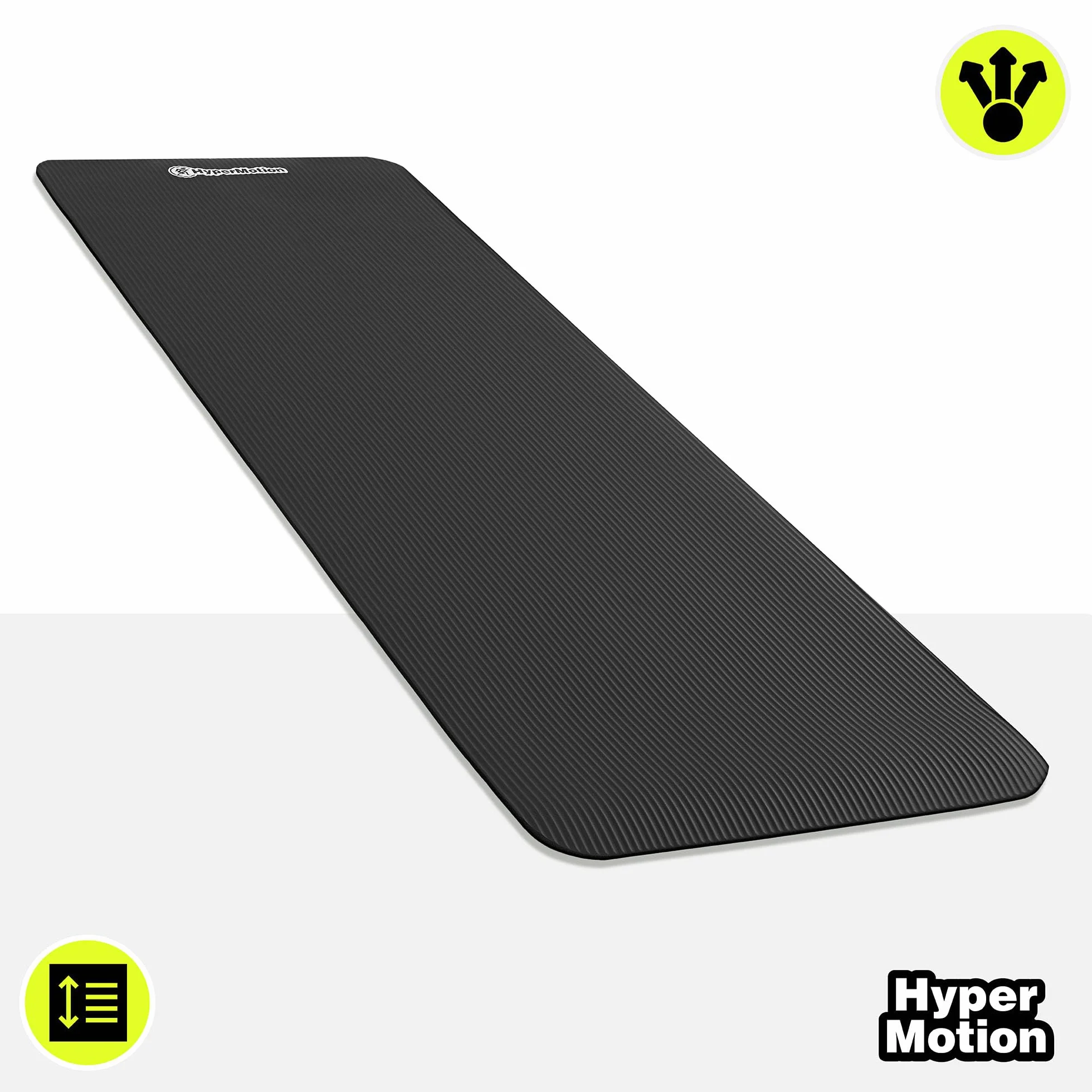 HyperMotion Mata do Ćwiczeń Fitness i Jogi NBR 183x61x0,8 cm Czarna, Antypoślizgowa, 8 mm, z Paskiem do Ćwiczeń i Przenoszenia, do Jogi, Pilatesu i Stretchingu