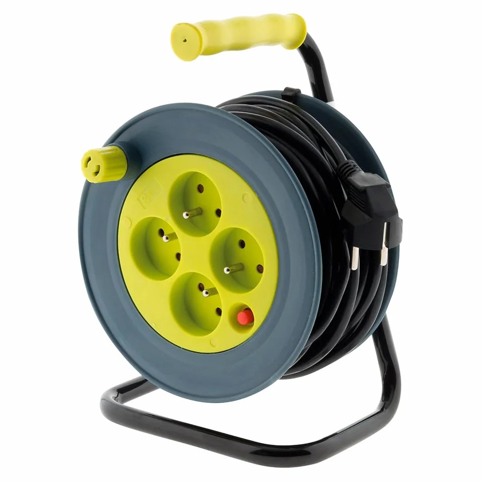 Zenitech - Bęben kablowy z 4 gniazdami wtykowymi – 15 m (3G1 mm²), czarny