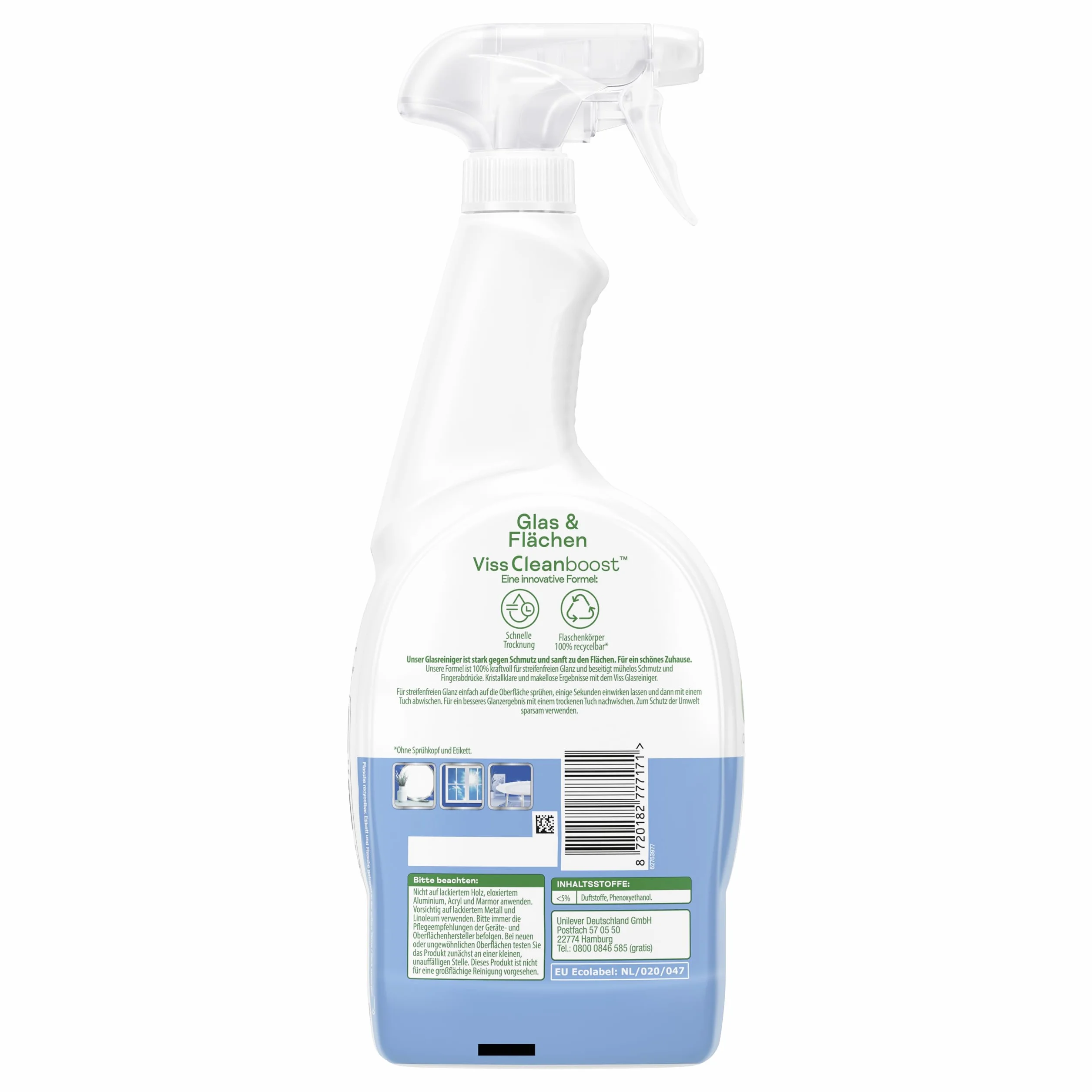 Viss Cleanboost uniwersalny środek do czyszczenia szyb i powierzchni, zapewnia połysk bez smug, odporny na odciski palców, 750 ml