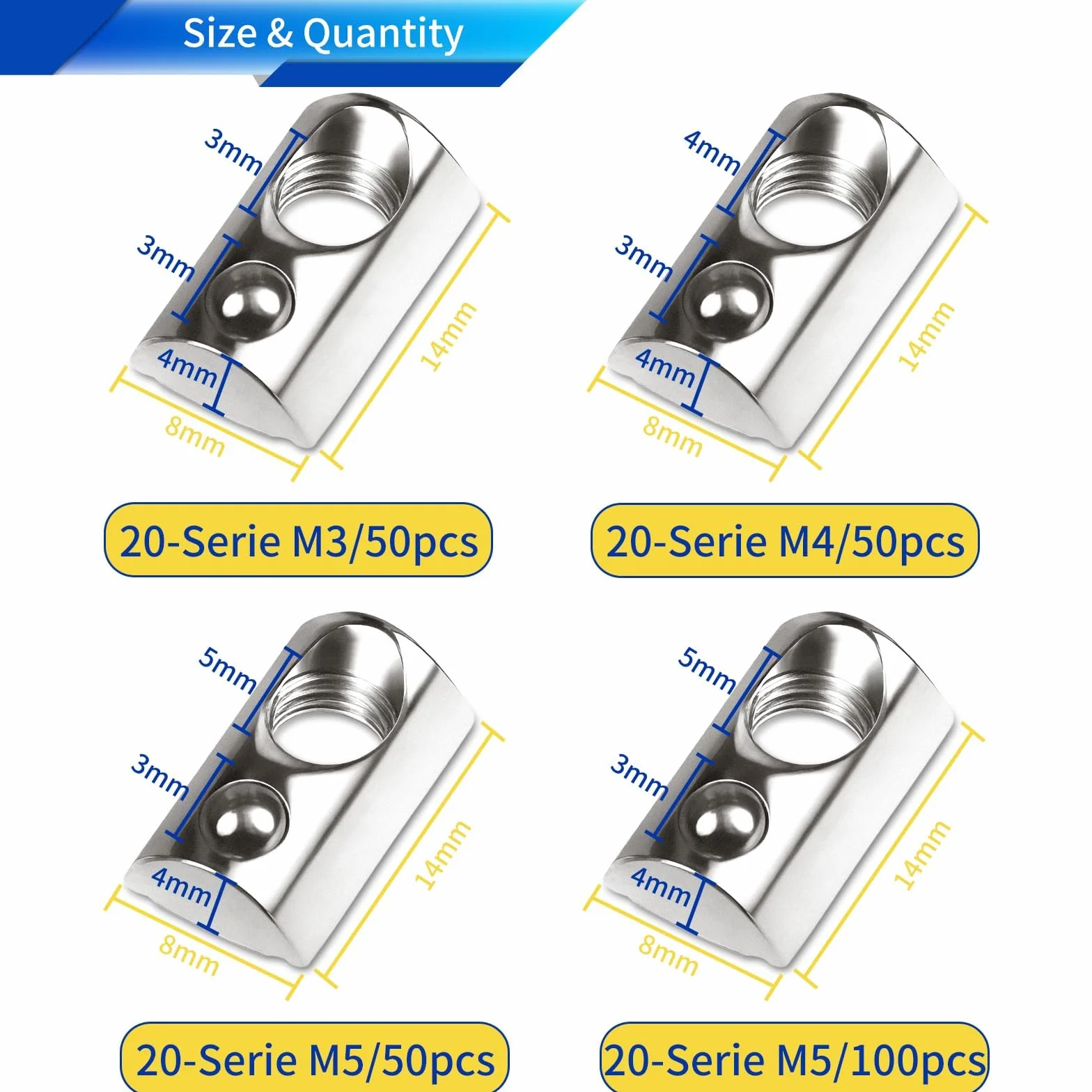 50 sztuk nakrętek M3 Nut 6 T nakrętki śrubowe 20-seria M3 profilowe aluminiowe 20x20 niklowana stal węglowa tuleja ślizgowa z kulką sprężynową do aluminiowego profilu C 3D drukarki CNC