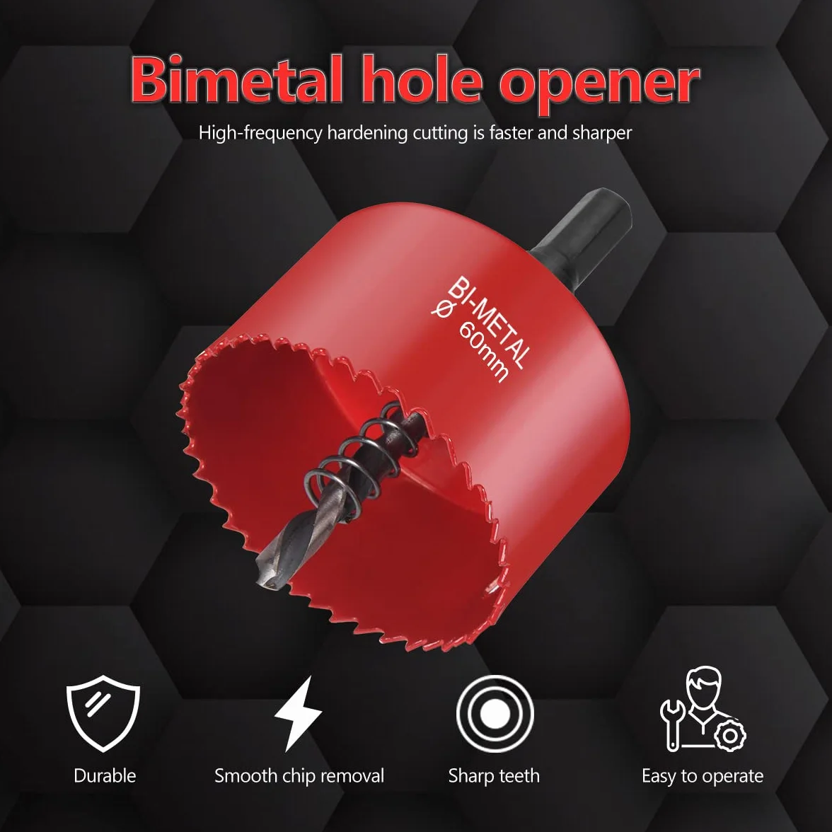 Flintronic Zestaw Otwornic 60 mm - Otwornica Bimetalowa z Wiertłem, Sprężyną Mechaniczną i Kluczem Sześciokątnym - Do Aluminium, Drewna, Płyty PCW i Tworzywa