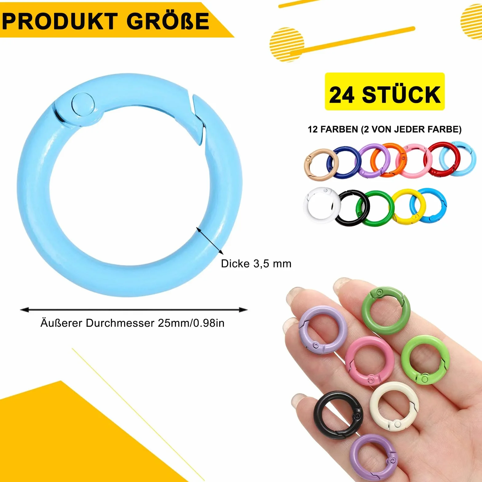 Okrągły karabińczyk, okrągły karabińczyk 25 mm, mały karabińczyk, breloczek do kluczy, kółko na klucze, do plecaka, wisiorka Paracord (kolorowy)