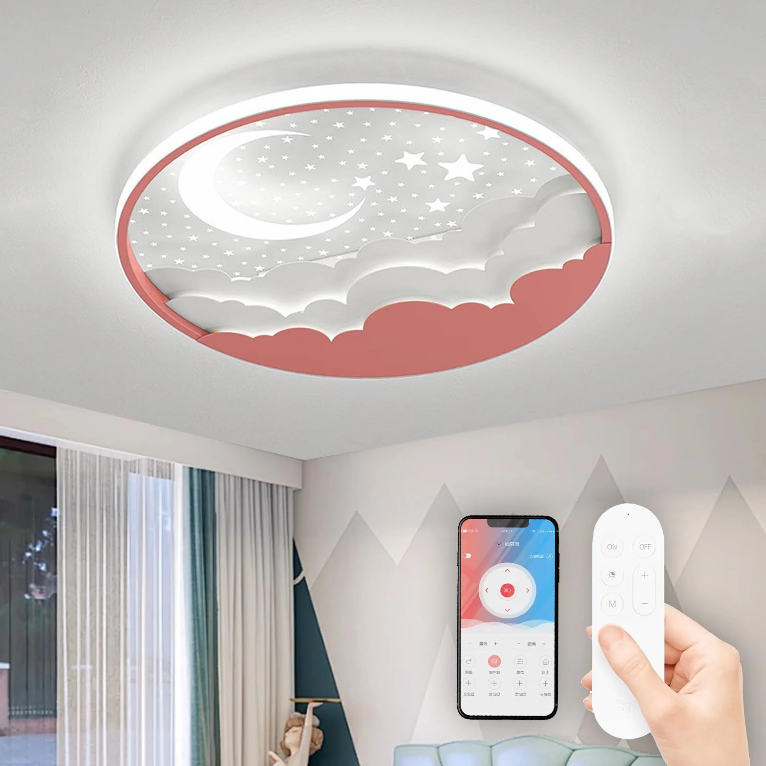 Lampa Sufitowa LED, Nowoczesna Okrągła Lampa Dziecięca, Dziecięca Sypialnia Lampa Sufitowa ściemniana Za Pomocą Akrylowy Abażur, Oświetlenie Wewnętrzn do pokoju dziecka, sypialni, salonu