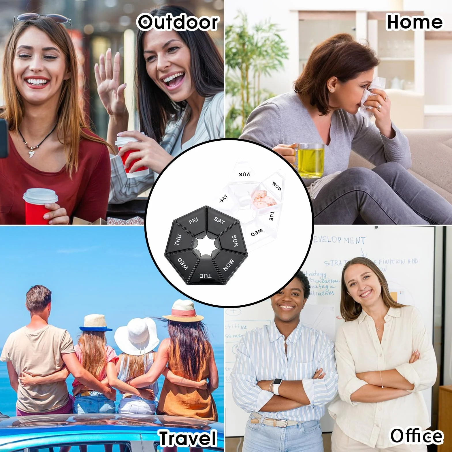 Sibba 7-dniowy organizator lekowy, 2 szt. pudełka na leki, przenośny pojemnik podróżny