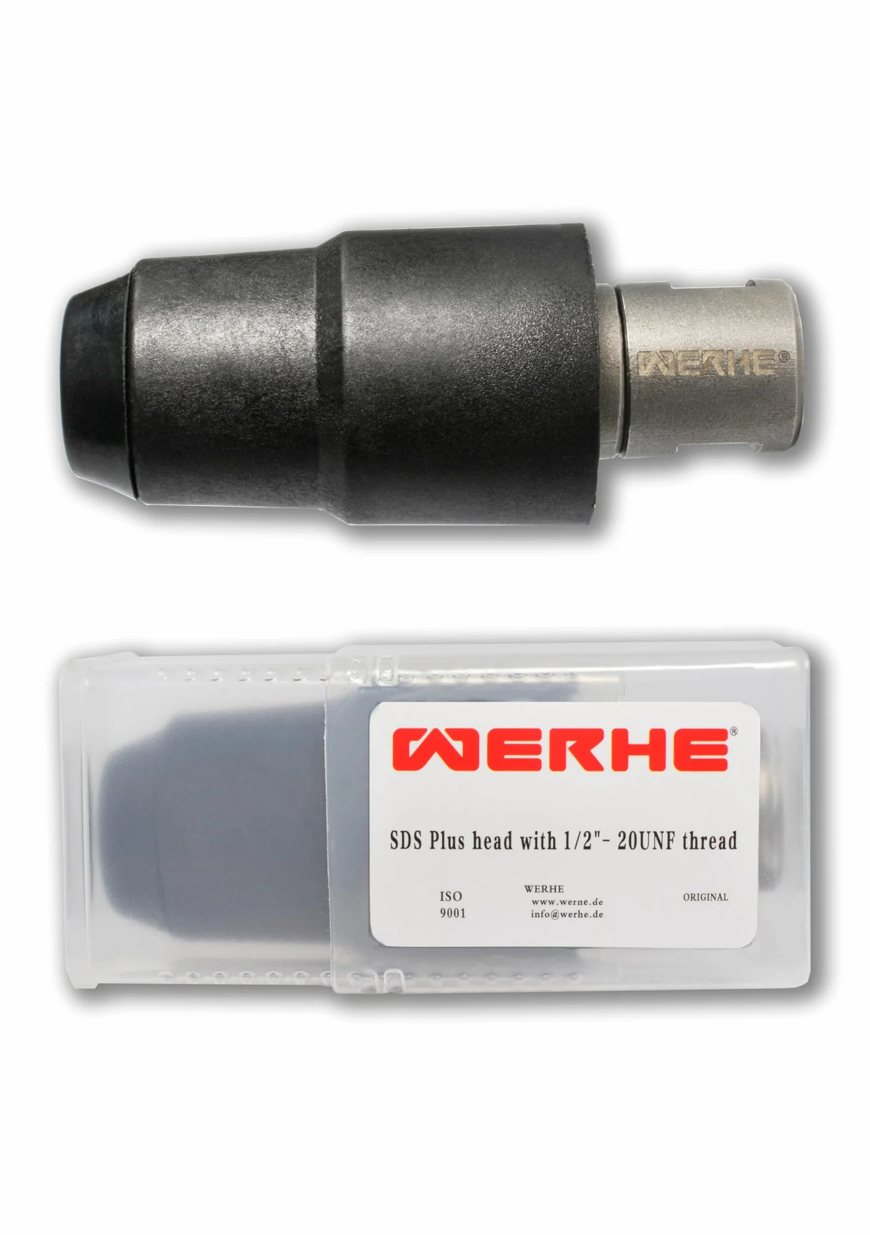 UNF WERHE adapter uchwytu wiertarskiego SDS Plus na 1/2-20 | do wiertarek udarowych, metal, tworzywo sztuczne, szerokość 42 mm, długość 102 mm, 380 g, szybka wymiana, klucz standardowy