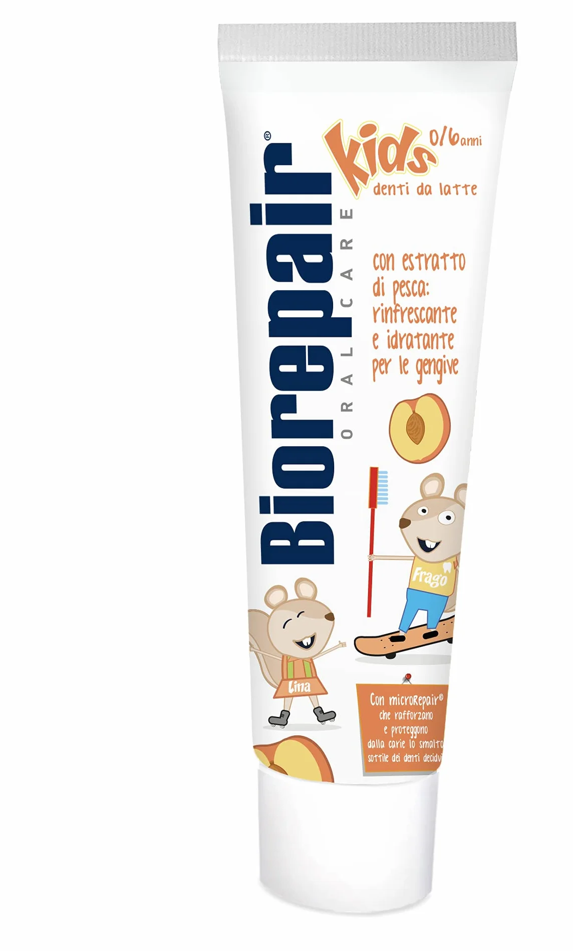Biorepair, Pasta do zębów dla dzieci 0-6 lat Brzoskwinia, Pasta do zębów dla dzieci bez fluoru smak brzoskwinia, Antyczne, dla Zdrowych Dziąseł, Rozmiar 50 ml