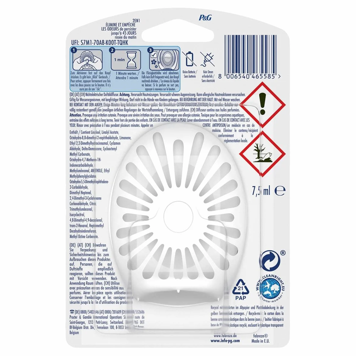 Febreze Lenor odświeżacz powietrza do łazienki (1 sztuka), zatyczka zapachowa do ciągłego usuwania zapachów i zapobiegania