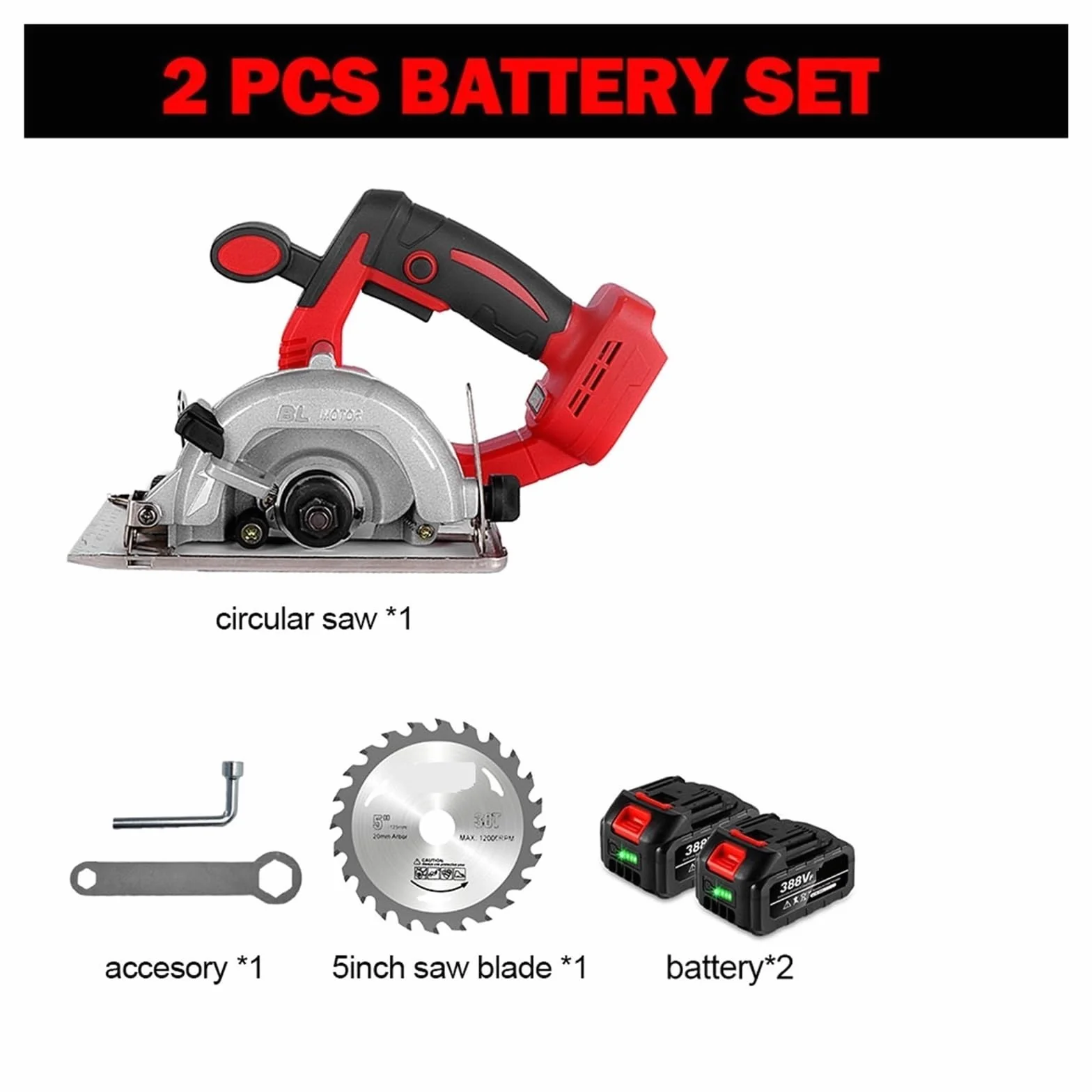 10800 Obr./min Bezszczotkowa Elektryczna Piła Tarczowa 125MM 1500W Regulowana Bezprzewodowa Piła Tarczowa Elektronarzędzia Do Akumulatora 18V Mocny Moc(2 Battery Set)