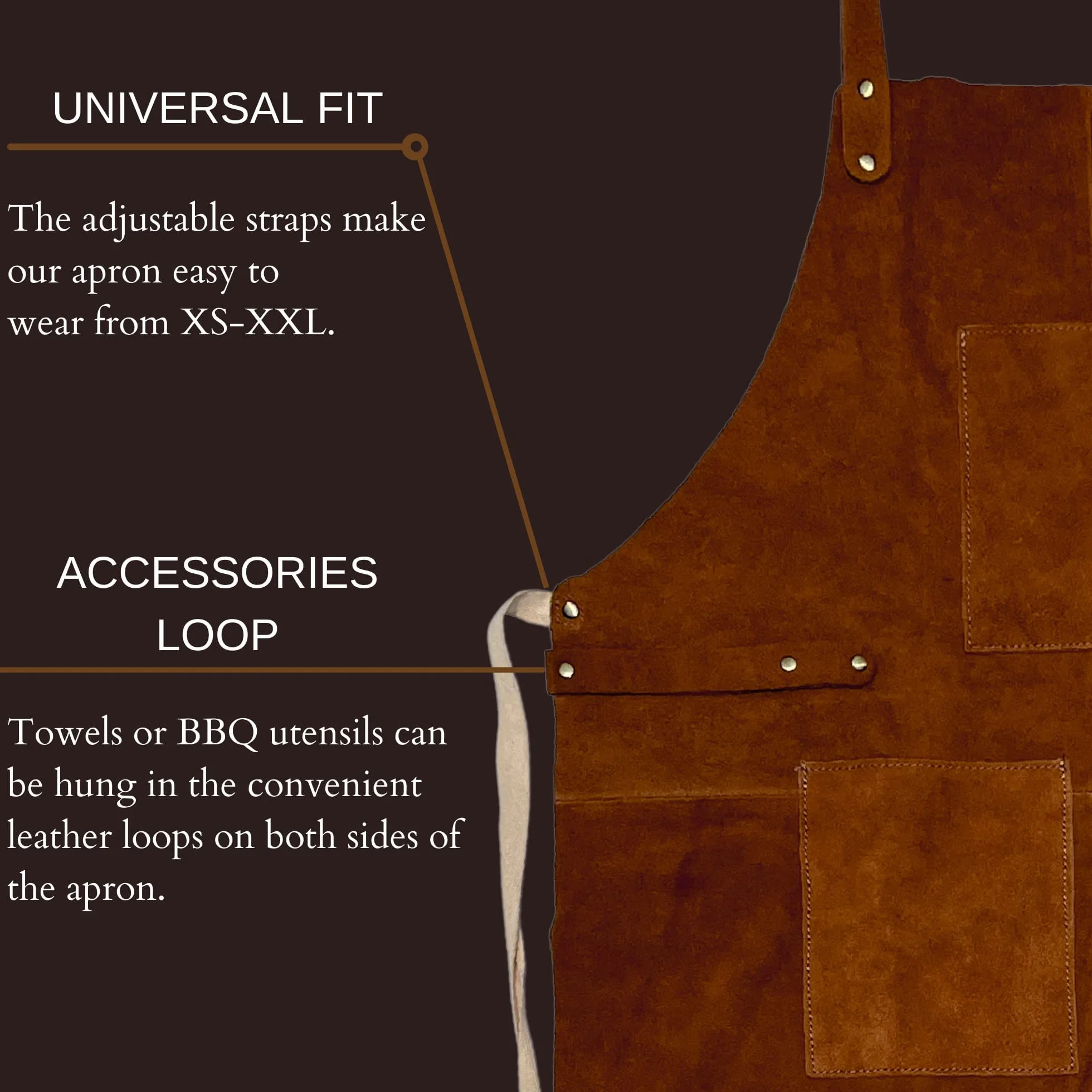 Rustic Town Genuine Leather Grill Work Apron with Tool Pocket Adjustable XXL