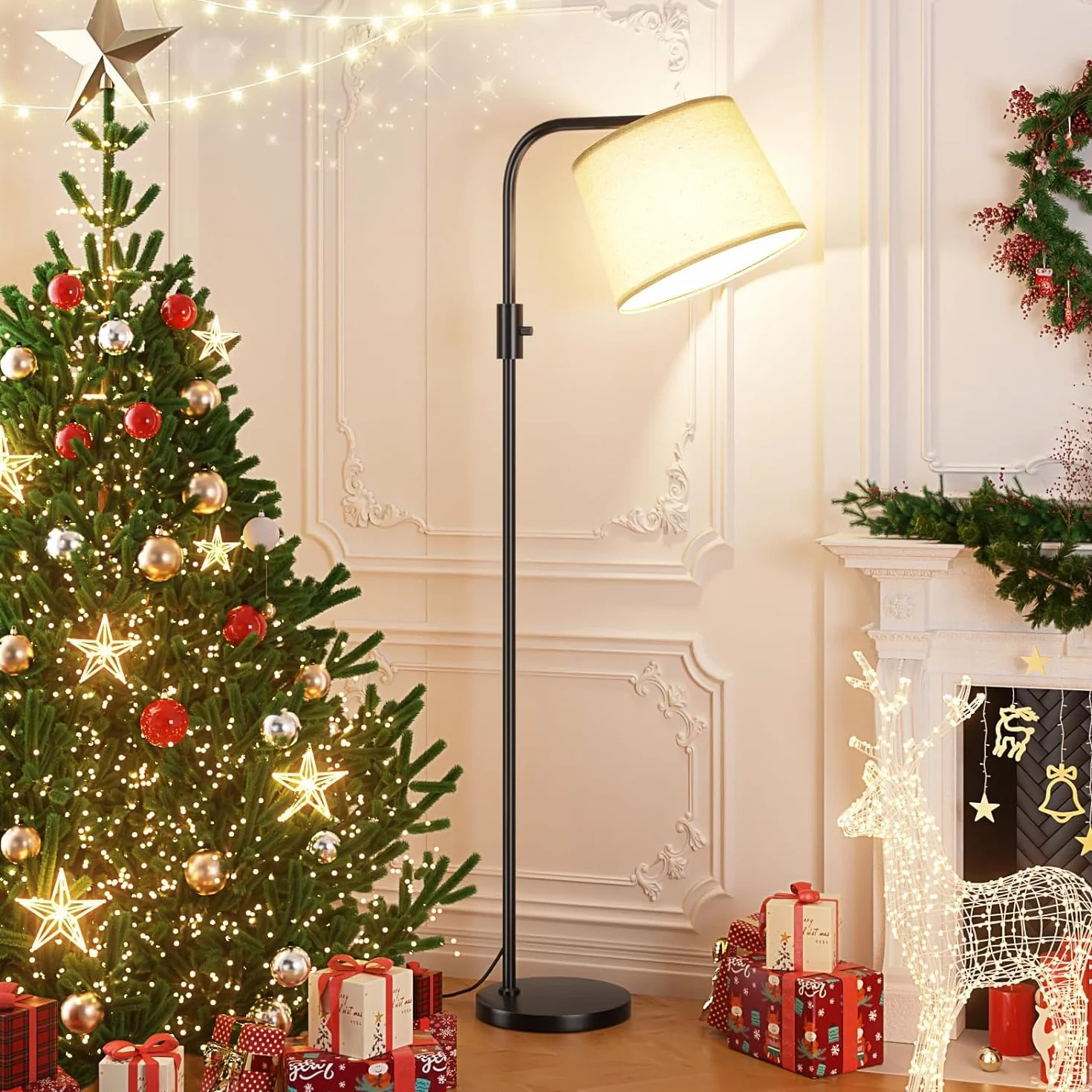 Ambimall Lampa stojąca – lampy podłogowe 9 W w zestawie, lampy stojące do salonu z regulowaną głowicą, nowoczesny przełącznik obrotowy światła stojącego do biura