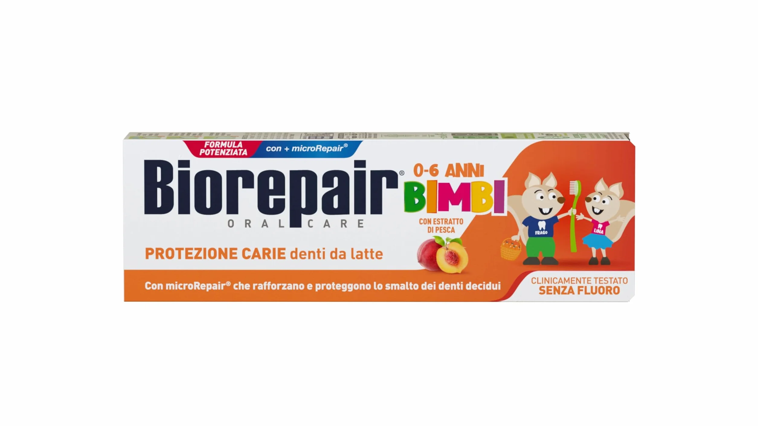 Biorepair, Pasta do zębów dla dzieci 0-6 lat, pasta do zębów Biorepair dla dzieci bez fluoru Smak brzoskwinia, antykotyki, dla zdrowych dziąseł, 50 ml
