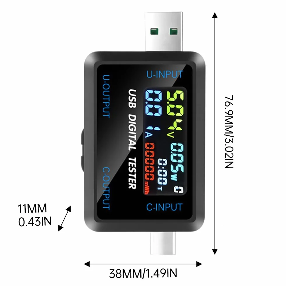 Tester USB, 4,5 – 36 V, USB + typ C, miernik 0-5 A, USB C, miernik napięcia ładowania, prąd ładowania, wydajność, tester ładowarki mobilnej