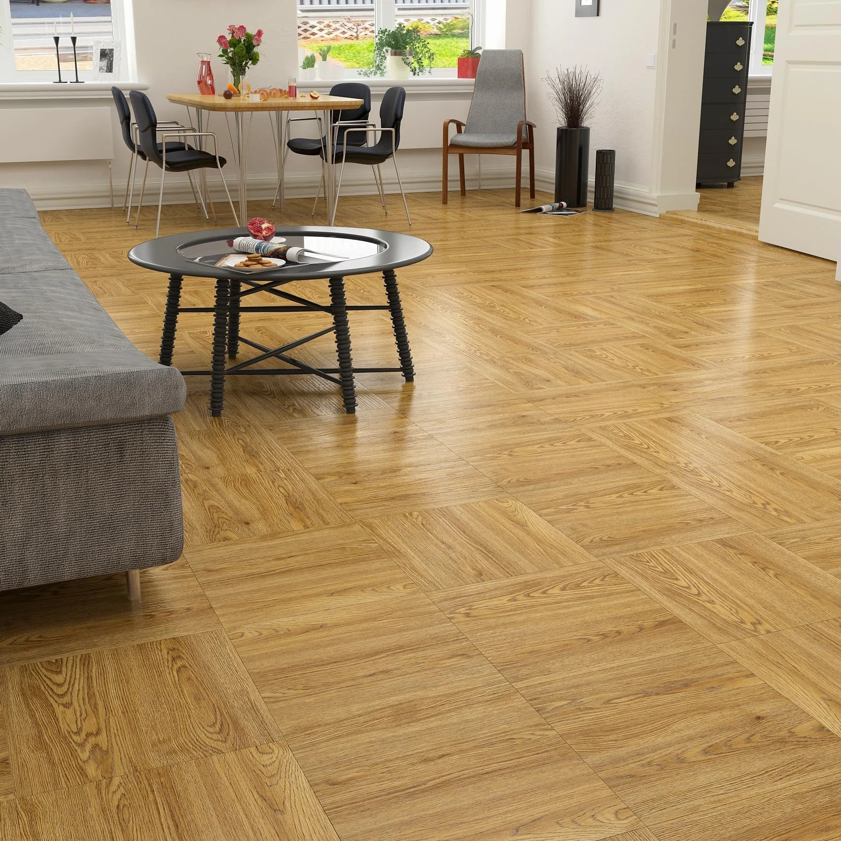 Decotalk Podłoga PCV Naturalny kolor drewna naklejka do kuchni 30 x 30 cm 30 sztuk 3,15 m² płytki samoprzylepne podłoga łazienka kuchnia zmywalna powłoka folia pokrywa płytki samoprzylepne