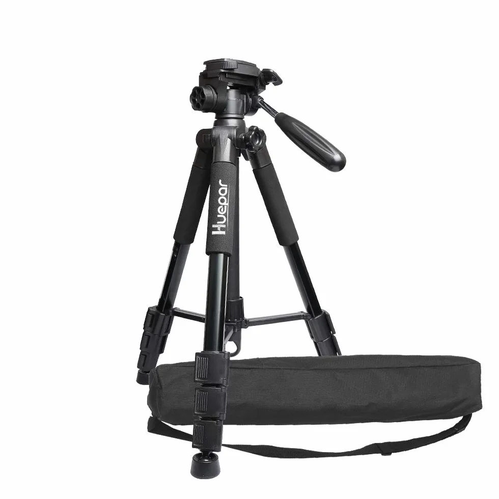 Huepar TPD14 143 cm/56" Stativ für Kreuzlinienlaser, Verstellbares Leichtgewicht Reisestativ mit 3-Wege-schwenkbarer Panoramakopf, Schnellwechselplatte mit 1/4"-20 Schraube und 5/8"-11 Überwurfmutter