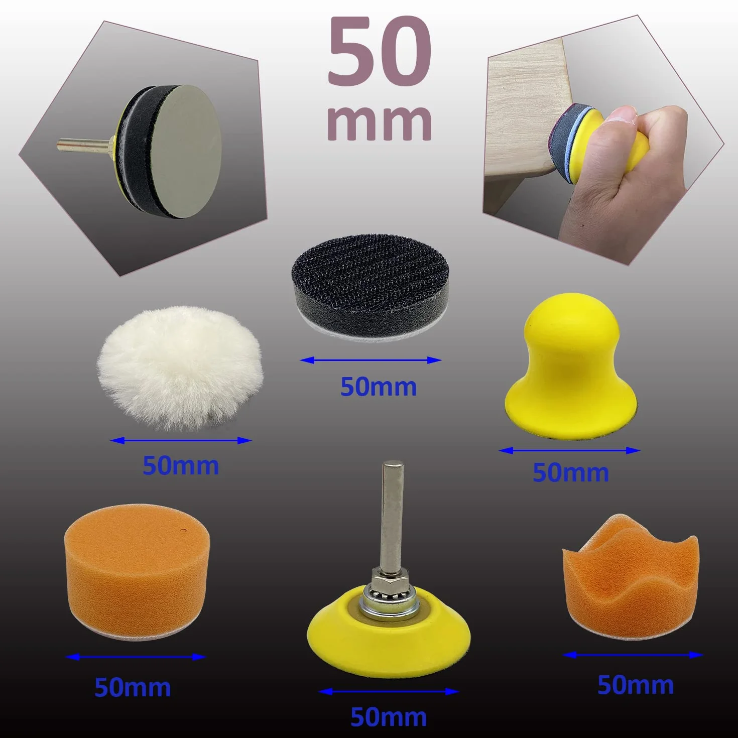 Zestaw krążków szlifierskich na rzep 50 mm, 186-częściowy, na mokro i sucho, papier ścierny, ziarnistość 80-5000, do szlifierek mimośrodowych, lakierów, metalu, drewna, mebli
