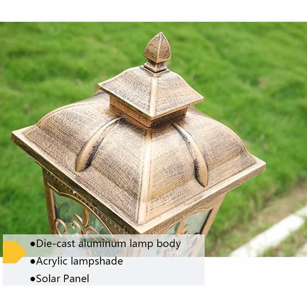 Wodoodporna zewnętrzna lampa słupkowa IP65, odlewana ciśnieniowo aluminiowa willa na dziedzińcu, latarnia ogrodowa, latarnia słupkowa, europejski wzór, lampy solarne, oprawa oświetlenia ogrodowego na