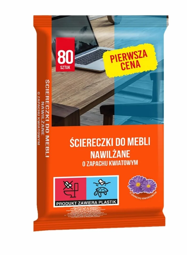 First Price wilgotne ściereczki do mebli/do domu/kuchni/łazienki/do biura/wosk pszczeli/połysk/powłoka ochronna/antystatyczne/pielęgnacja/kwiatowy zapach/80 sztuk/białe