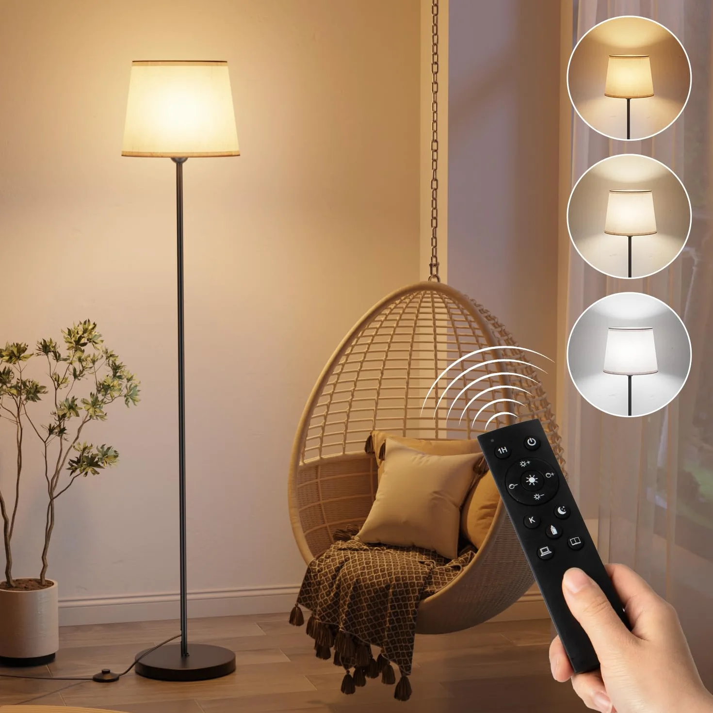 GPATIO Lampa stojąca z pilotem zdalnego sterowania, 11 temperatur barwowych, ściemnialna lampa z przełącznikiem nożnym i żarówką LED, do sypialni, salonu