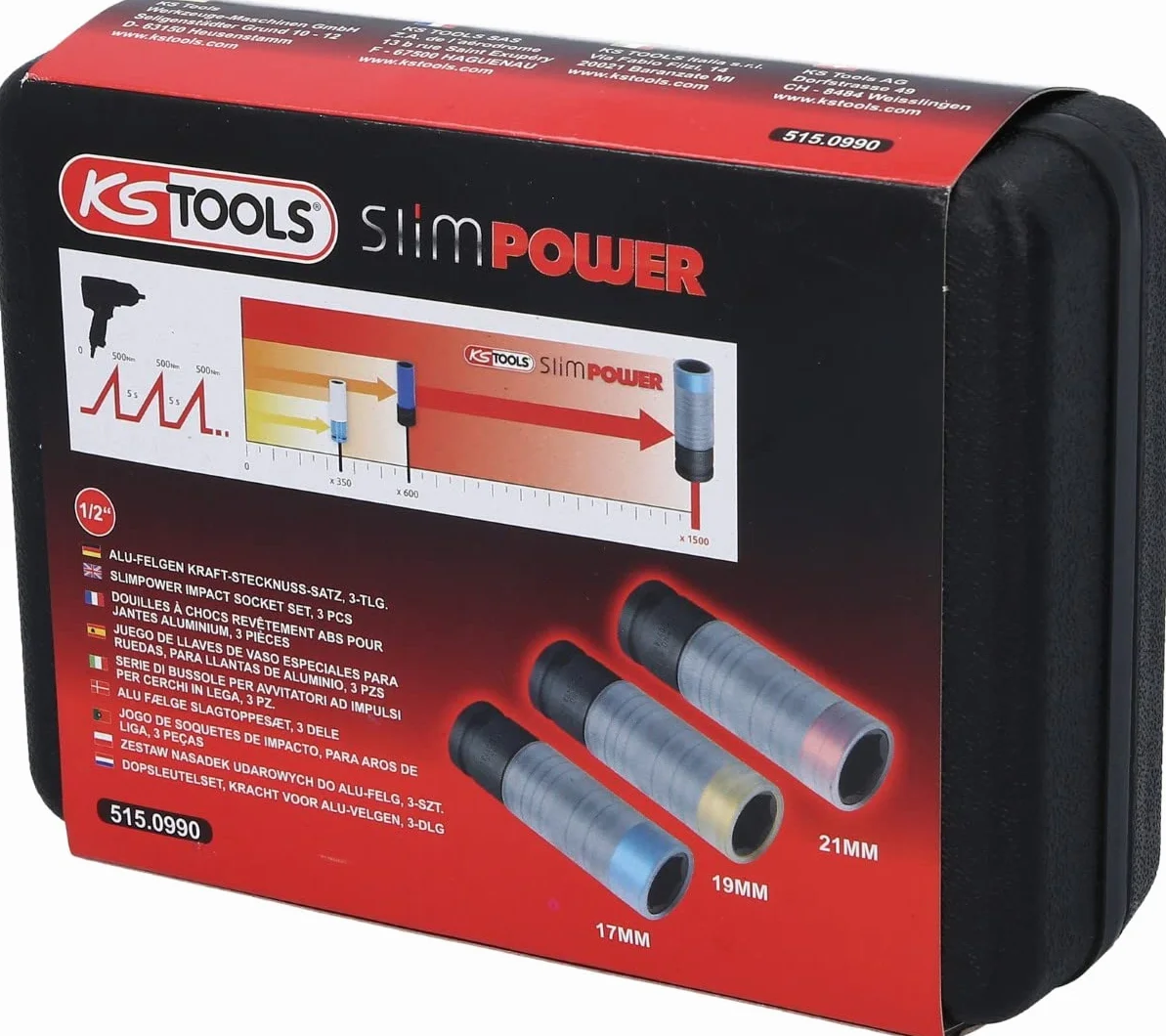 KS Tools 515.0990 SlimPOWER Zestaw nasadek udarowych do alu-felg, 3-szt, 1/2"
