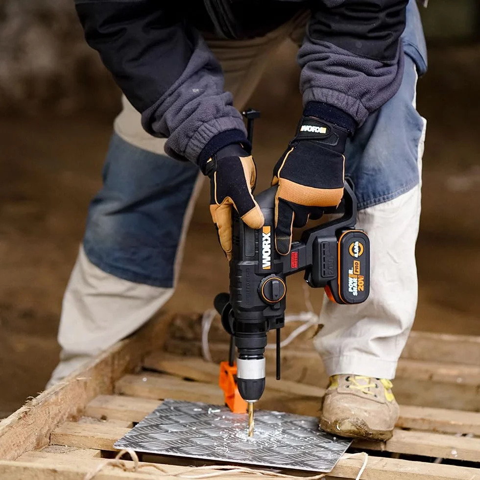 WORX Bezprzewodowy dziurkacz bezszczotkowy 20V WX381.9, 2J, 3 w 1, wiercenie, wiercenie, dłutowanie we wszystkich materiałach, antywibracje, dostarczany bez baterii i ładowarki, z akcesoriami