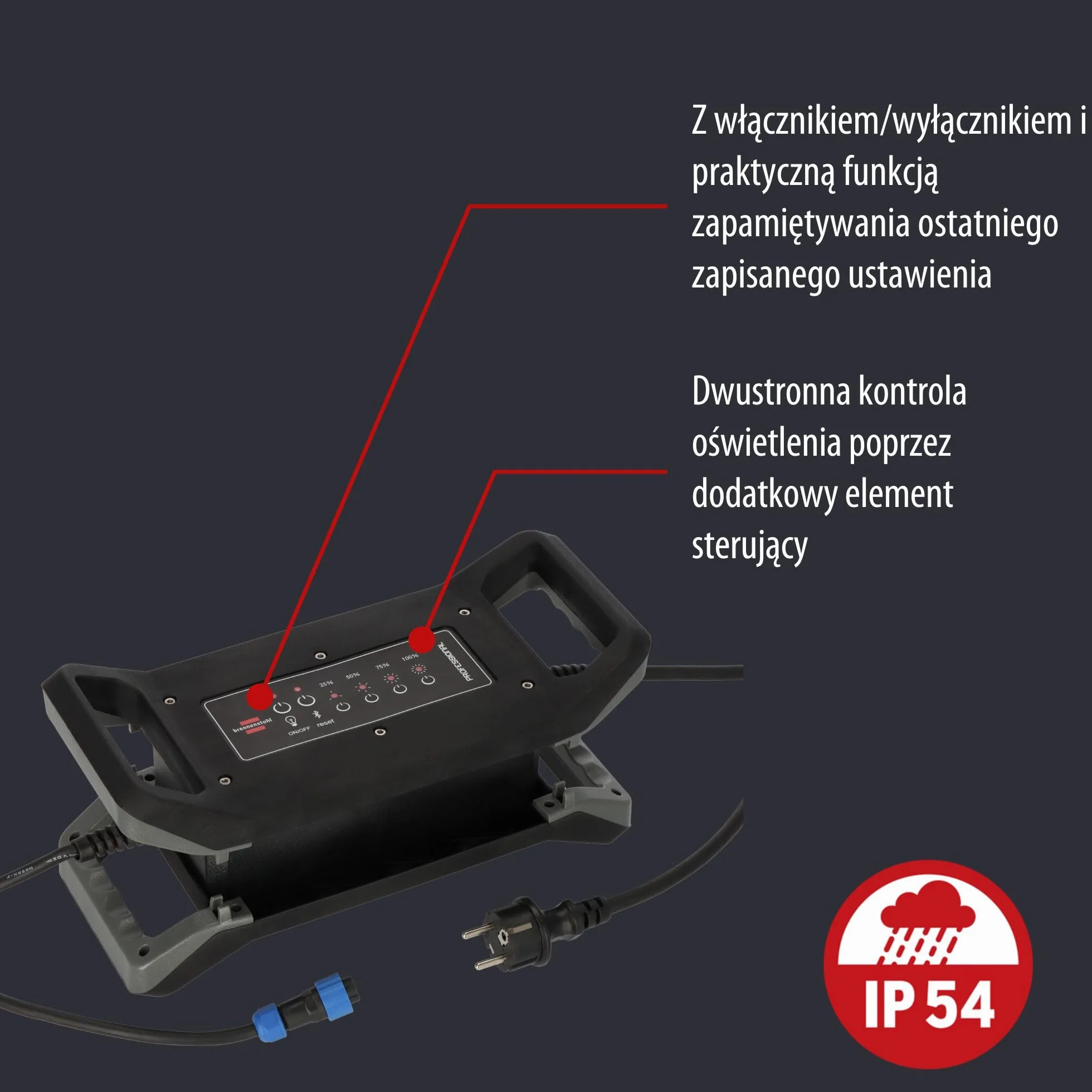 Brennenstuhl Professional 360° reflektor LED R42050 BT 300W (reflektor budowlany 42000lm z 6 indywidualnie regulowanymi reflektorami, z elementem sterującym, kabel RN 6,70 + 3,30 m, z Bluetooth)