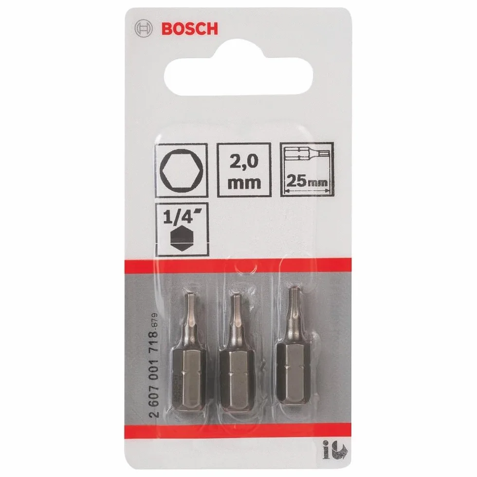Bosch Professional Bit Extra twardy do śrub z łbem sześciokątnym (HEX2, długość: 25 mm, 3 sztuki), 2607001718
