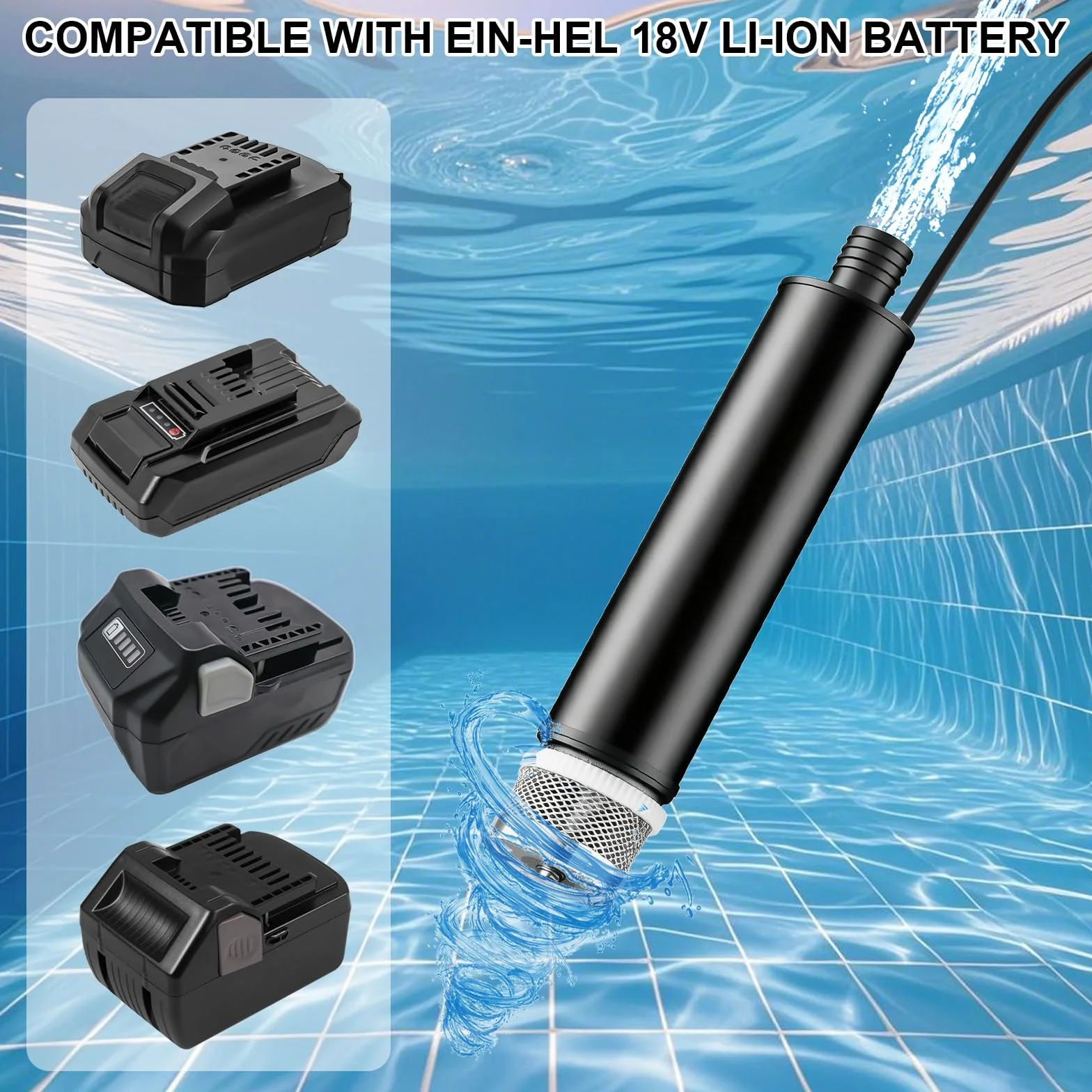 Mini pompa wodna do akumulatora litowo-jonowego Einhell PXC 18 V, 30 l/min, 4500 obr./min, pompa głębinowa do akumulatora Einhell 18 V, pompa do brudnej wody, do ogrodu, jacuzzi, zbiornika