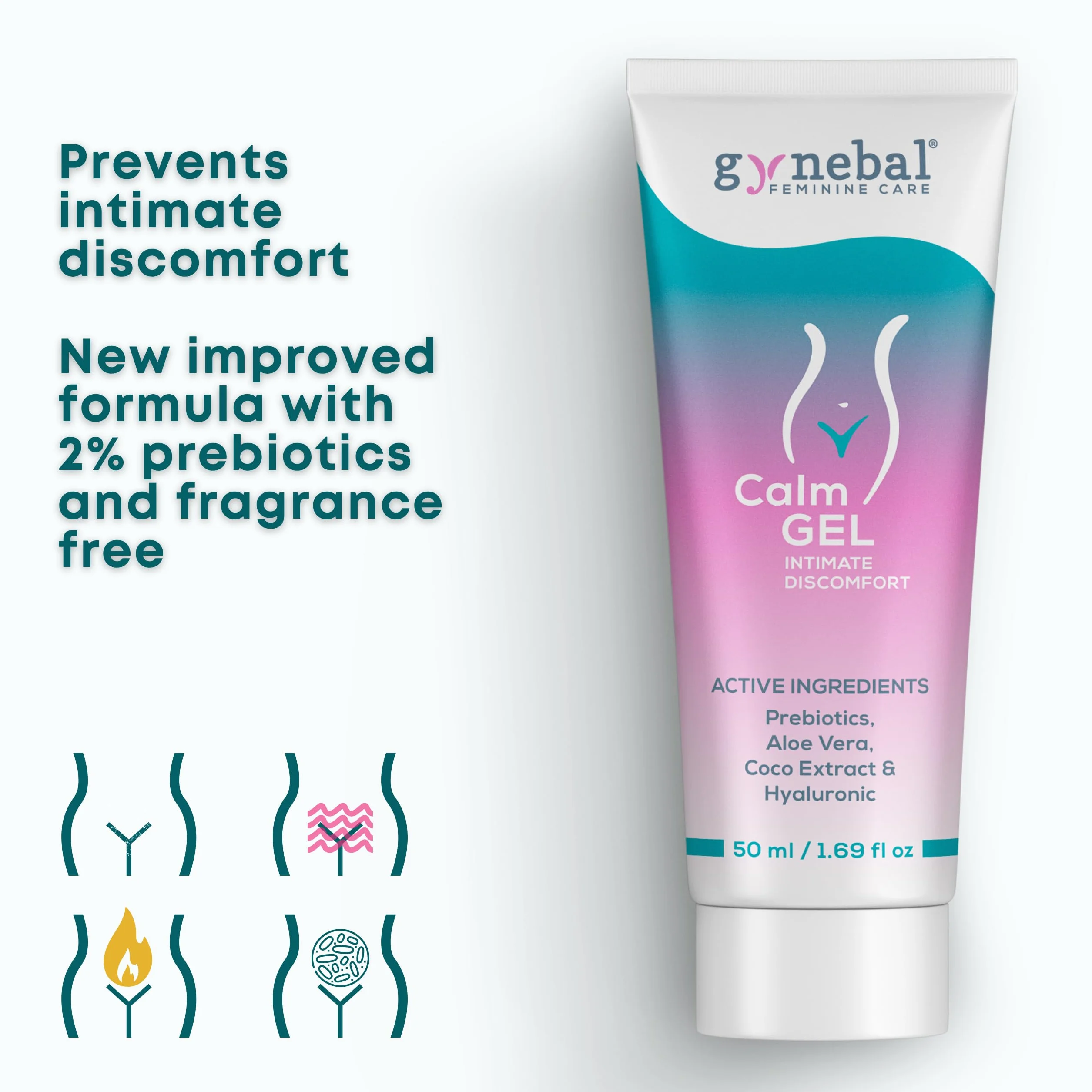GYNEBAL CALM Zel Intymny z PREBIOTYKAMI – Nawilzajacy Zel na Suchosc, Swiad i Dyskomfort – Wspiera Flore Pochwowa – Do Uzytku Zewnetrznego dla Kobiet (50 ml)
