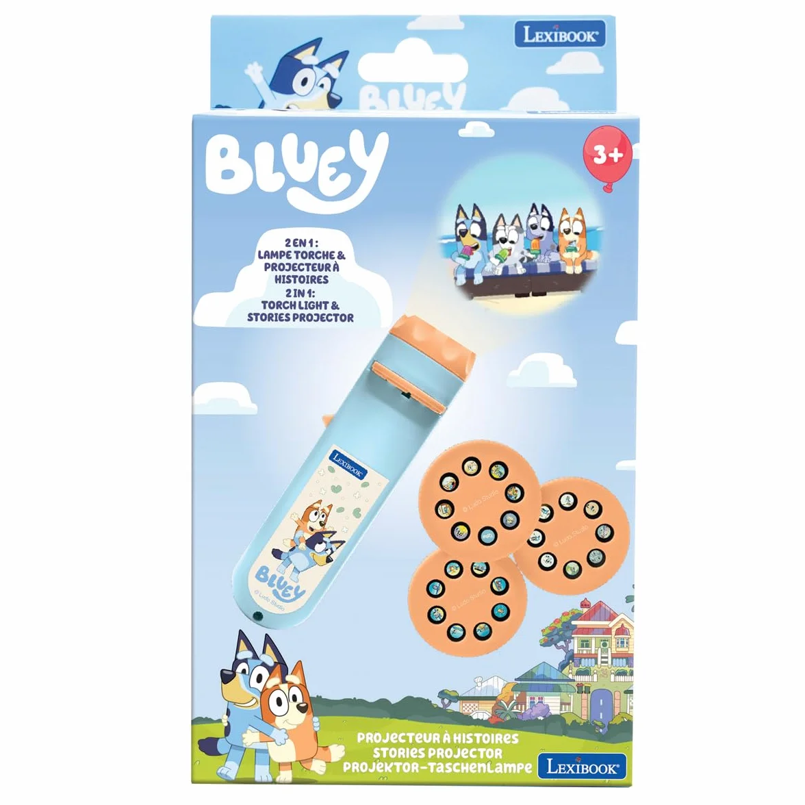 Lexibook, Bluey, Projektor do opowieści i latarka Bluey, Niebiesko-żółty, LTC050BY