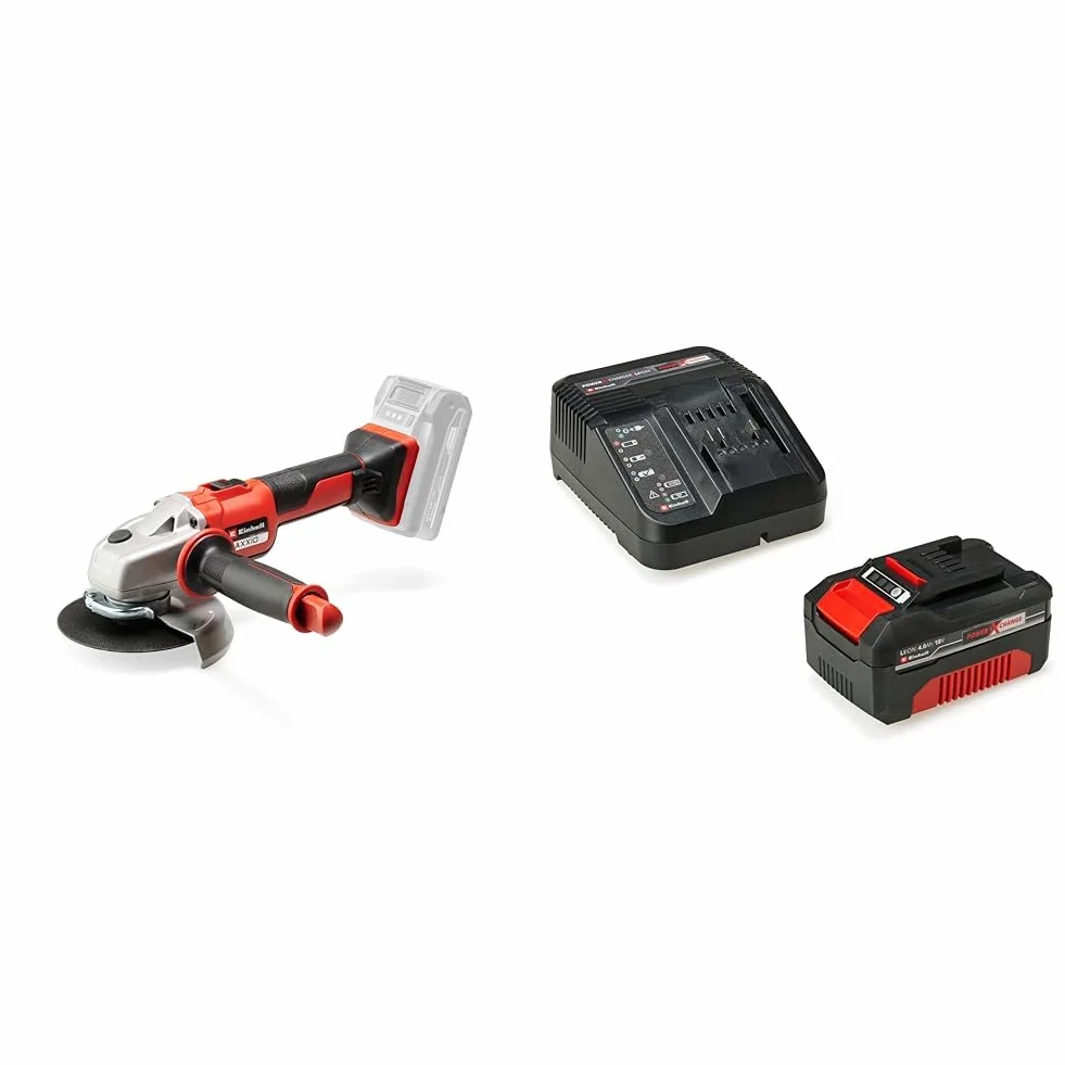 Einhell Akumulatorowa szlifierka kątowa AXXIO 18/125 Power X-Change & Einhell Power X-Change Akumulator z Ładowarką, Czarny/Czerwony, ‎