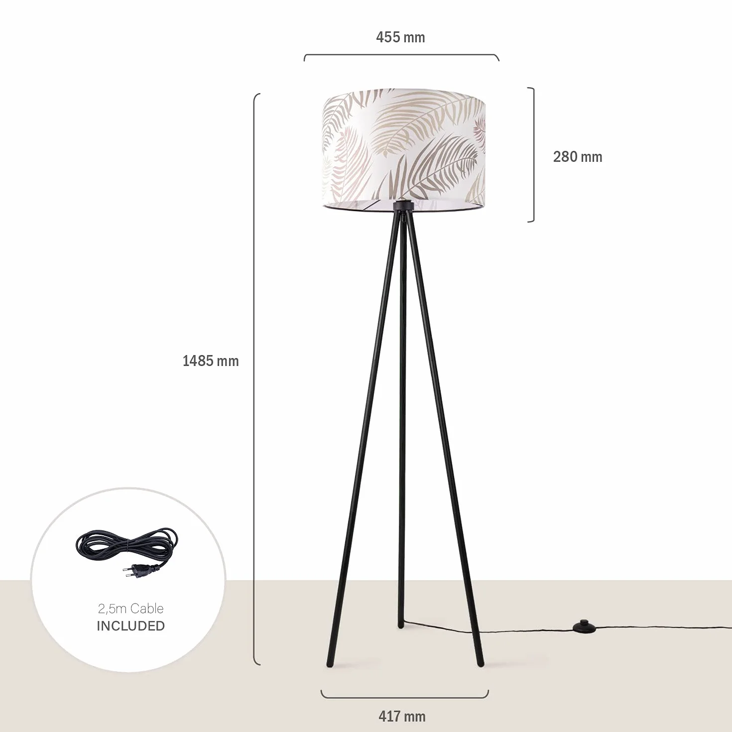 Paco Home Lampa Stoj±ca Do Czytania Salon Dekoracja Biuro Trójnóg Aba¿ur Okr±g³y Tekstylny W Kwiaty D¿unglê E27 Statyw
