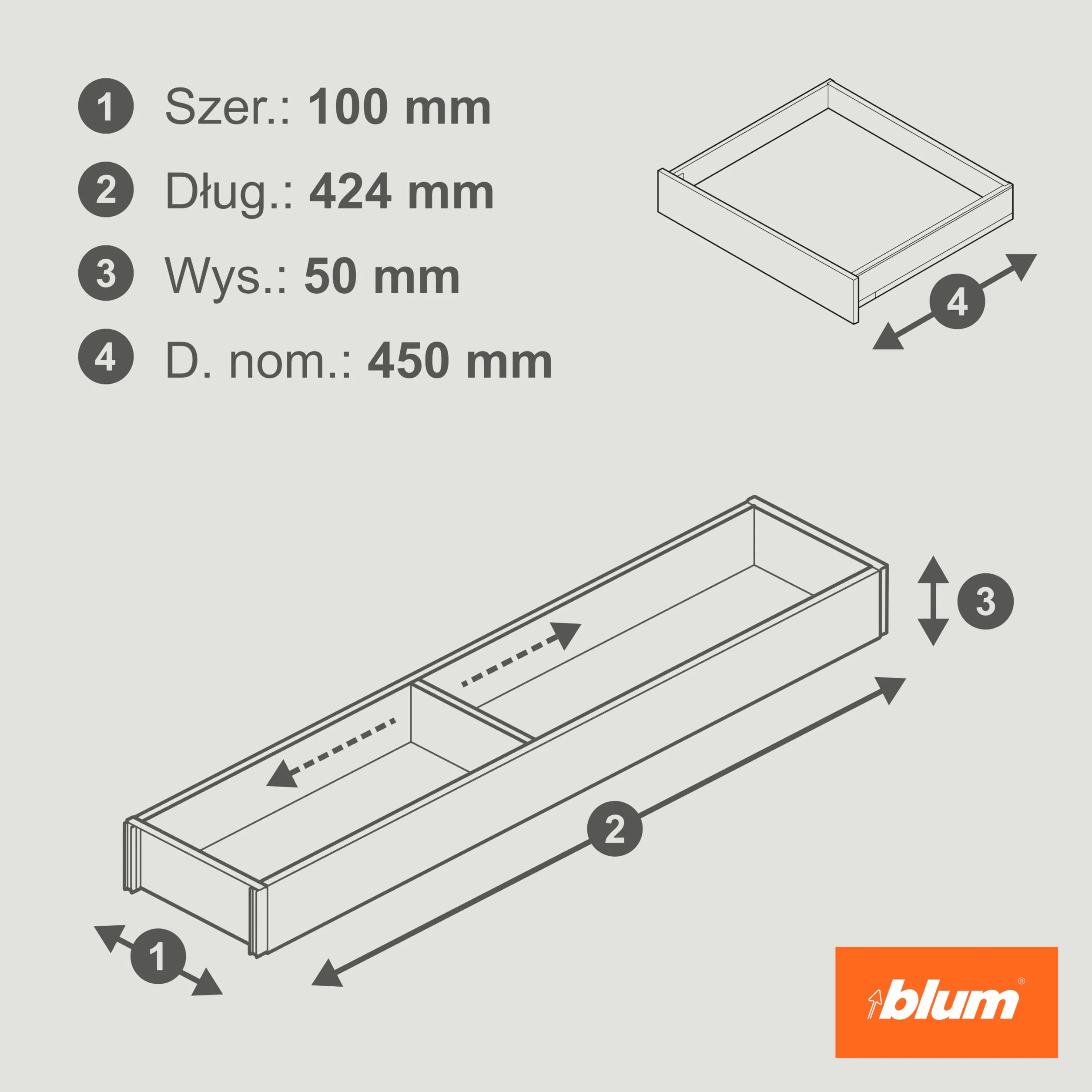 blum AMBIA-LINE organizer szuflady w premium dekorze drewna | idealny kuchnia, łazienka, garderoba | użycie modułowe i pewne trzymanie dzięki nóżkom antypoślizgowym | 42×10×5 cm | Dąb Nebraska
