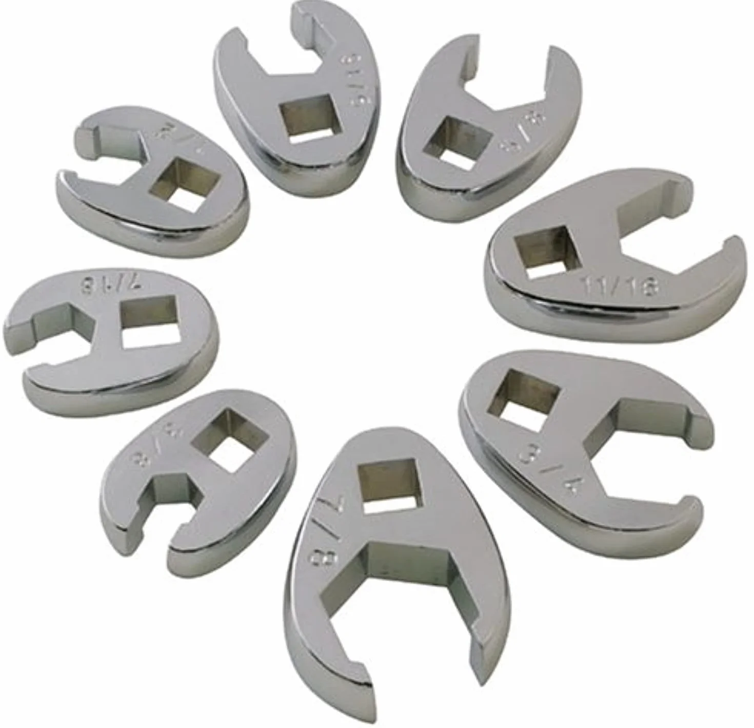 Sunex Tools 9708 3/8-calowy dysk frakcyjny Crowfoot Flare Zestaw kluczy nasadowych, 3/8-calowy - 7/8-calowy, w pełni polerowany, 8-częściowy