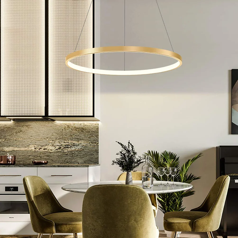 Lampa wisząca LED, do salonu, z żyrandolem, nowoczesna, do jadalni, okrągła, z aluminium, akrylu, lampa sufitowa, złota, 1 okrąg, 60 cm