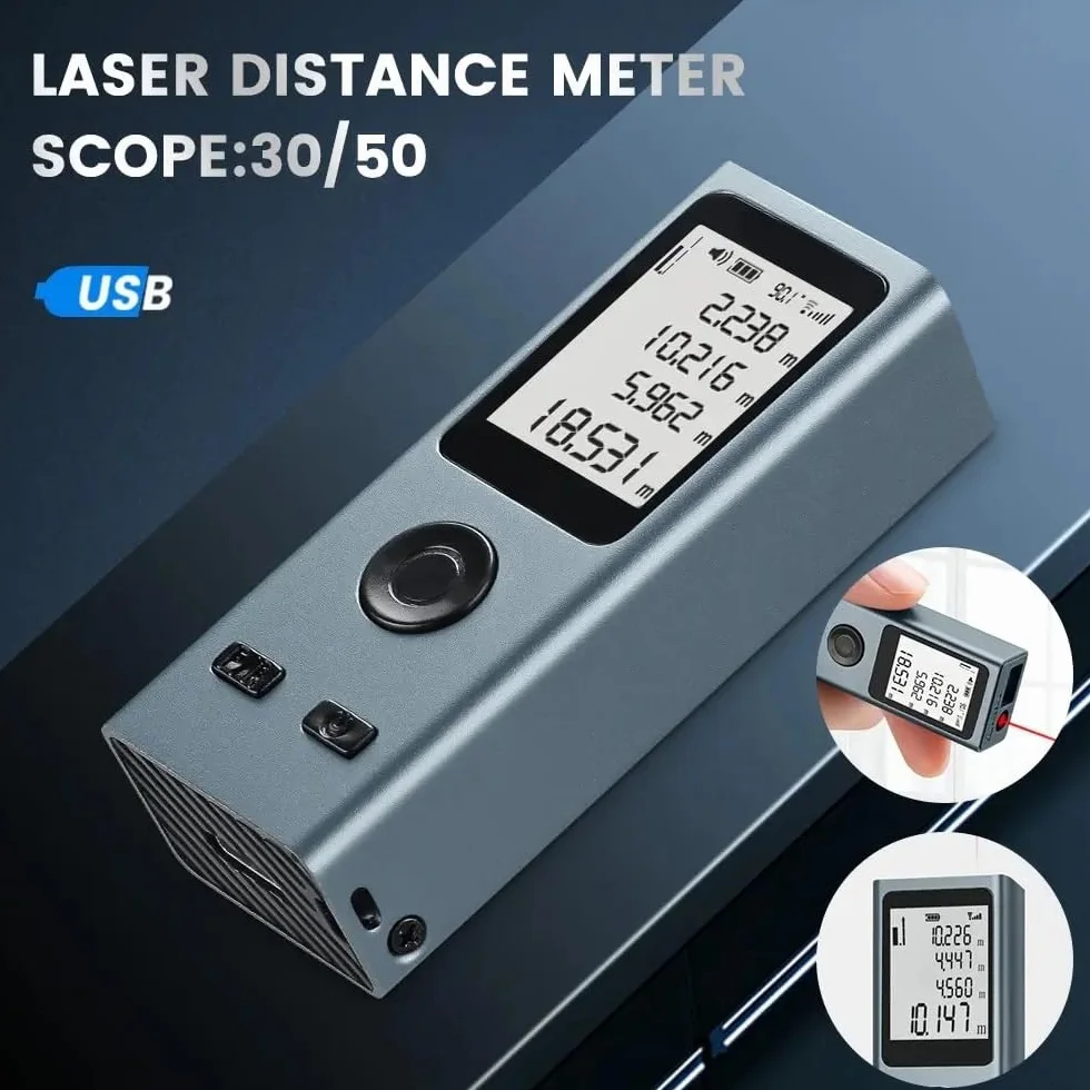 30M 50M Mini dalmierz laserowy cyfrowa miarka linijka laserowa USB Charge pomiar kadłuba ze stopu aluminium(30m)