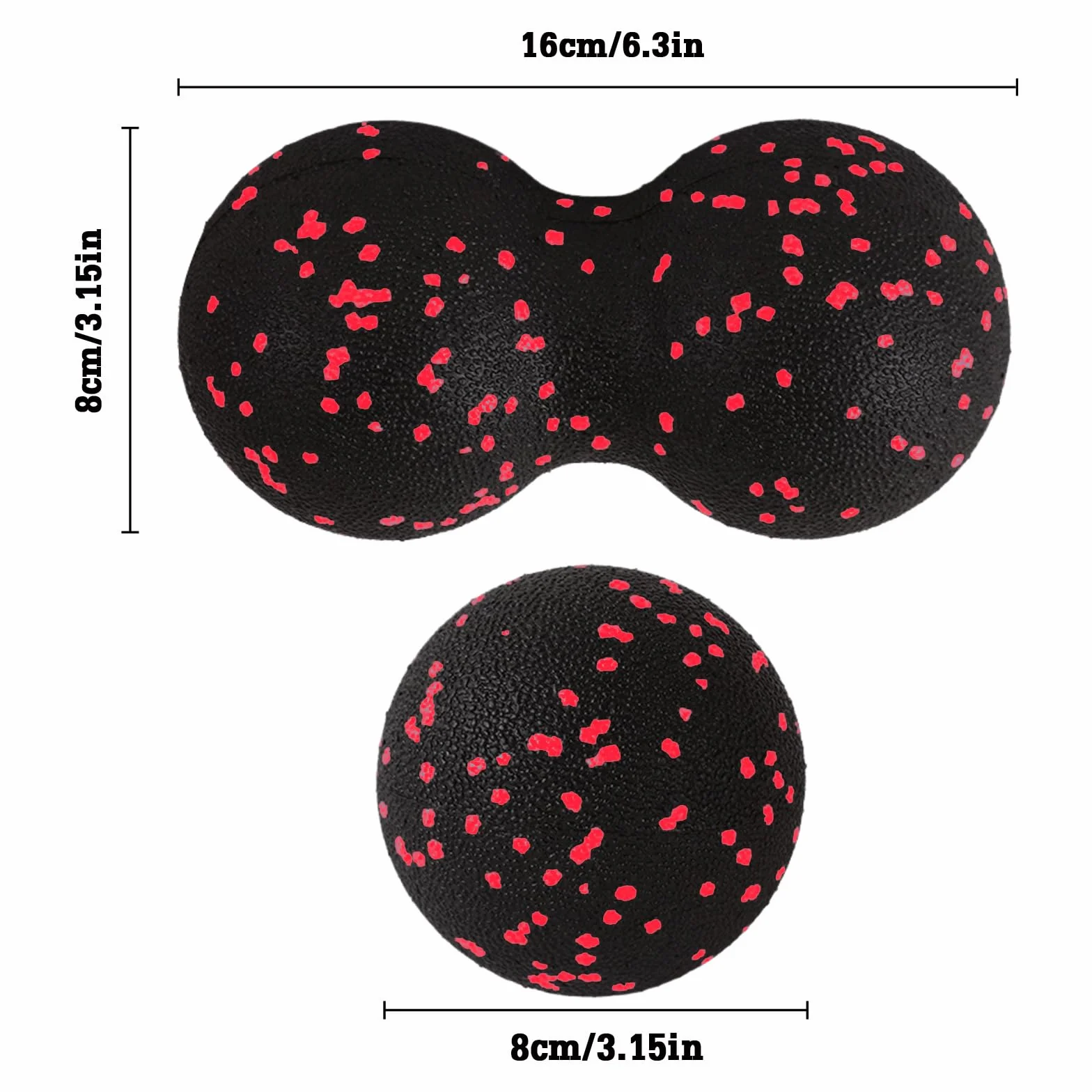 Piłka do samodzielnego masażu, Blackball, podwójna piłka do masażu powięzi, rolka mięśni kręgosłupa, akupresura, zapalenie powięzi podeszwowej, refleksologia (czerwona)