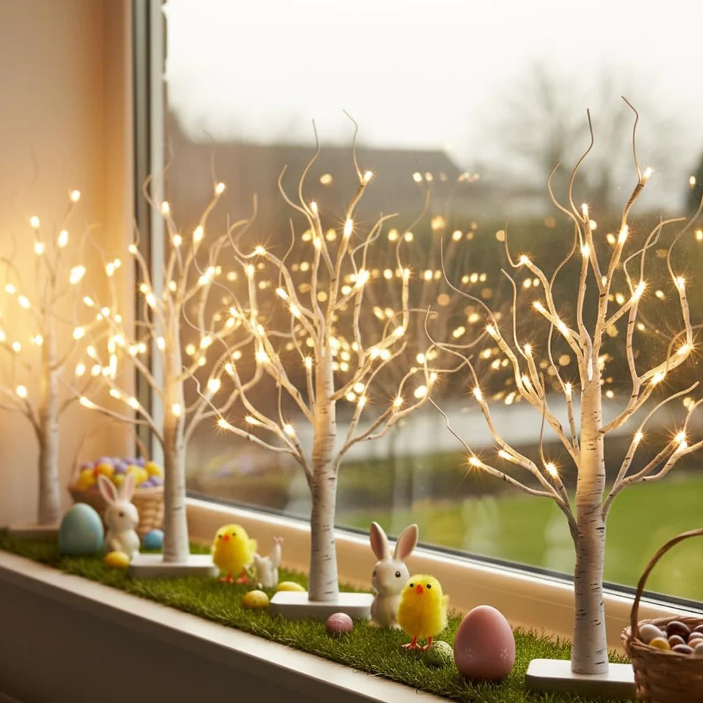 EAMBRITE Zestaw 2 gałązek świetlnych do wnętrz, 24 diody LED, ciepła biel, brzoza, gałązki dekoracyjne, zasilanie bateryjne, dekoracja bożonarodzeniowa do domu, na imprezę, urodziny, wesele, dekoracja