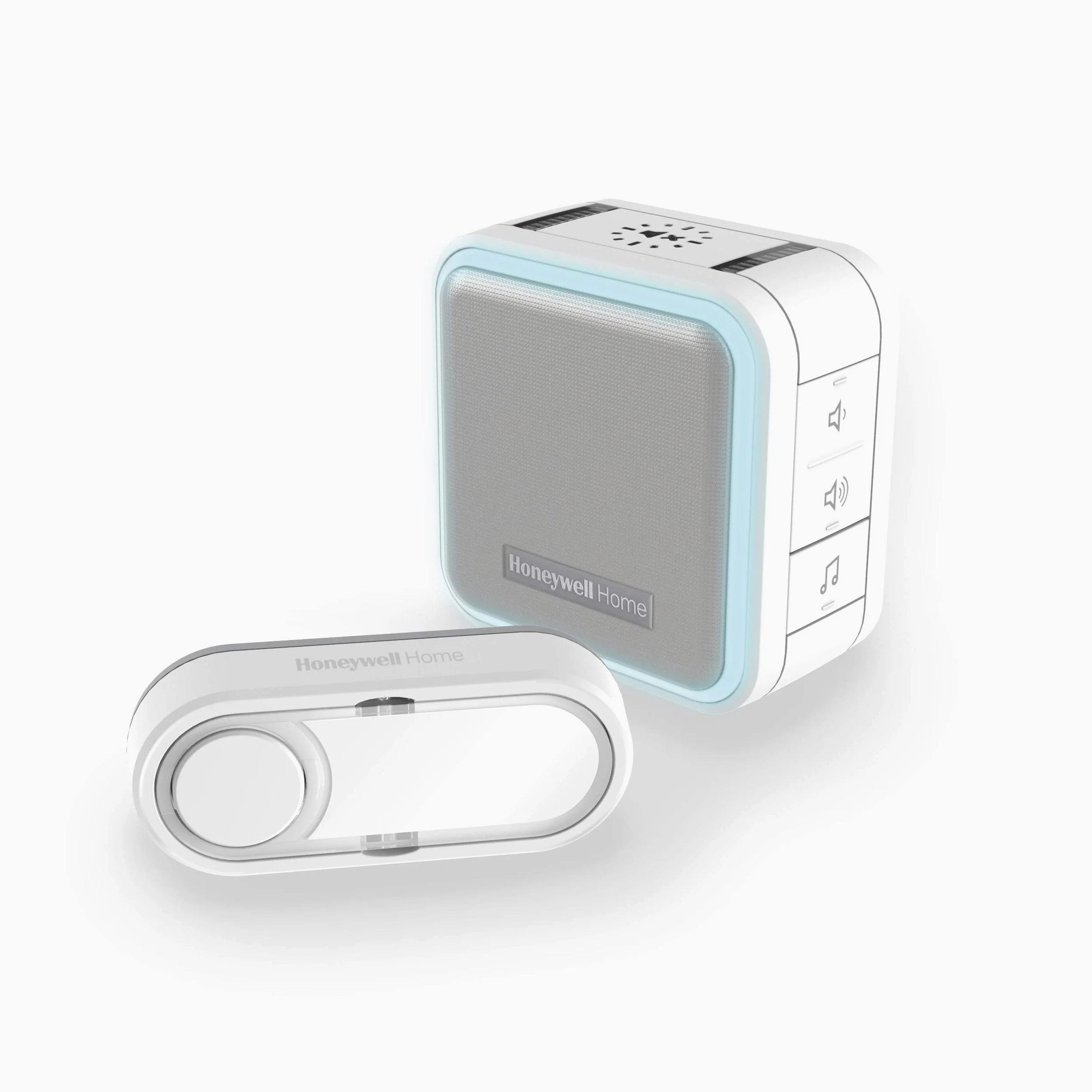 Honeywell Home DC515S seria 5 kompaktowy, przenośny dzwonek radiowy LED z przyciskiem dzwonka (biały), wzór logo może się różnić
