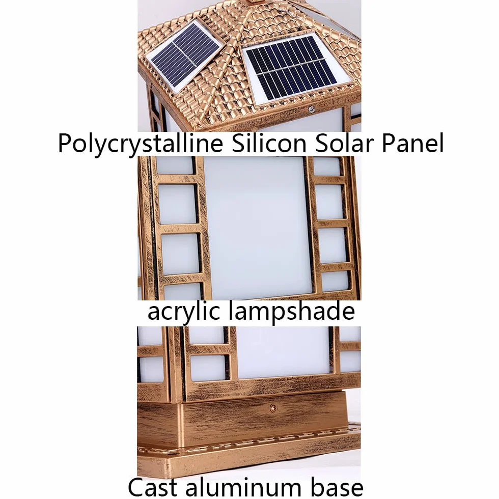 RCIDOS Solarny Wodoodporny Wystrój Aluminiowy Klosz Lampy Na Filarze 1-pakowa Lampa Czołowa Słupkowa W Stylu Europejskim Z Akrylową Oprawą Lampową Vintage Oświetlenie Ogrodowe