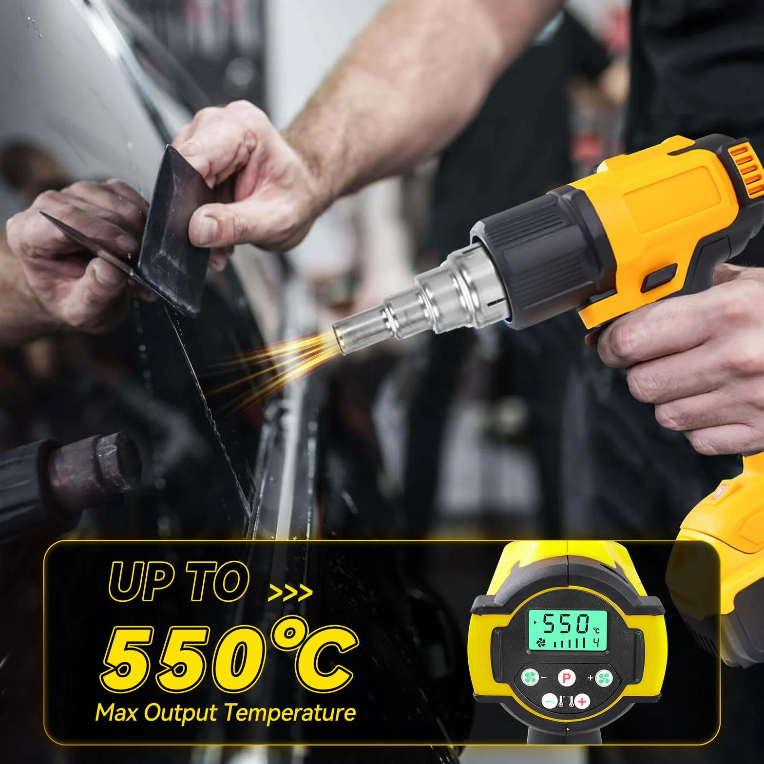 Bezprzewodowa opalarka do baterii DEWALT 20 V, bezprzewodowy pistolet na gorące powietrze z 5 dyszami, ustawienia 2-temperaturowe maks. 550°C, do rur termokurczliwych, folii winylowych, rzemiosła