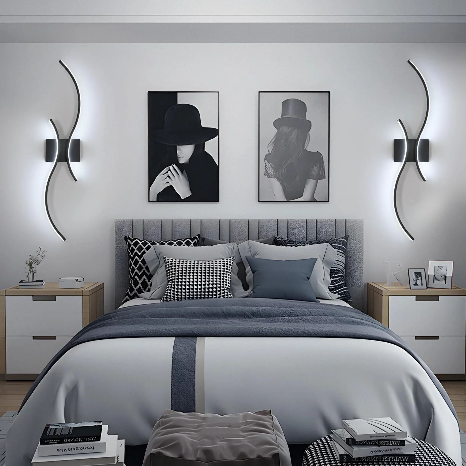 Comely Wewnętrzny Kinkiet LED 27W Nowoczesna Lampa Ścienna - 80 CM Czarny Zakrzywiony Wzór Oświetlenie Ścienne Do Korytarza Salonu Sypialni Schodów Kuchni, 6500K Zimne Światło