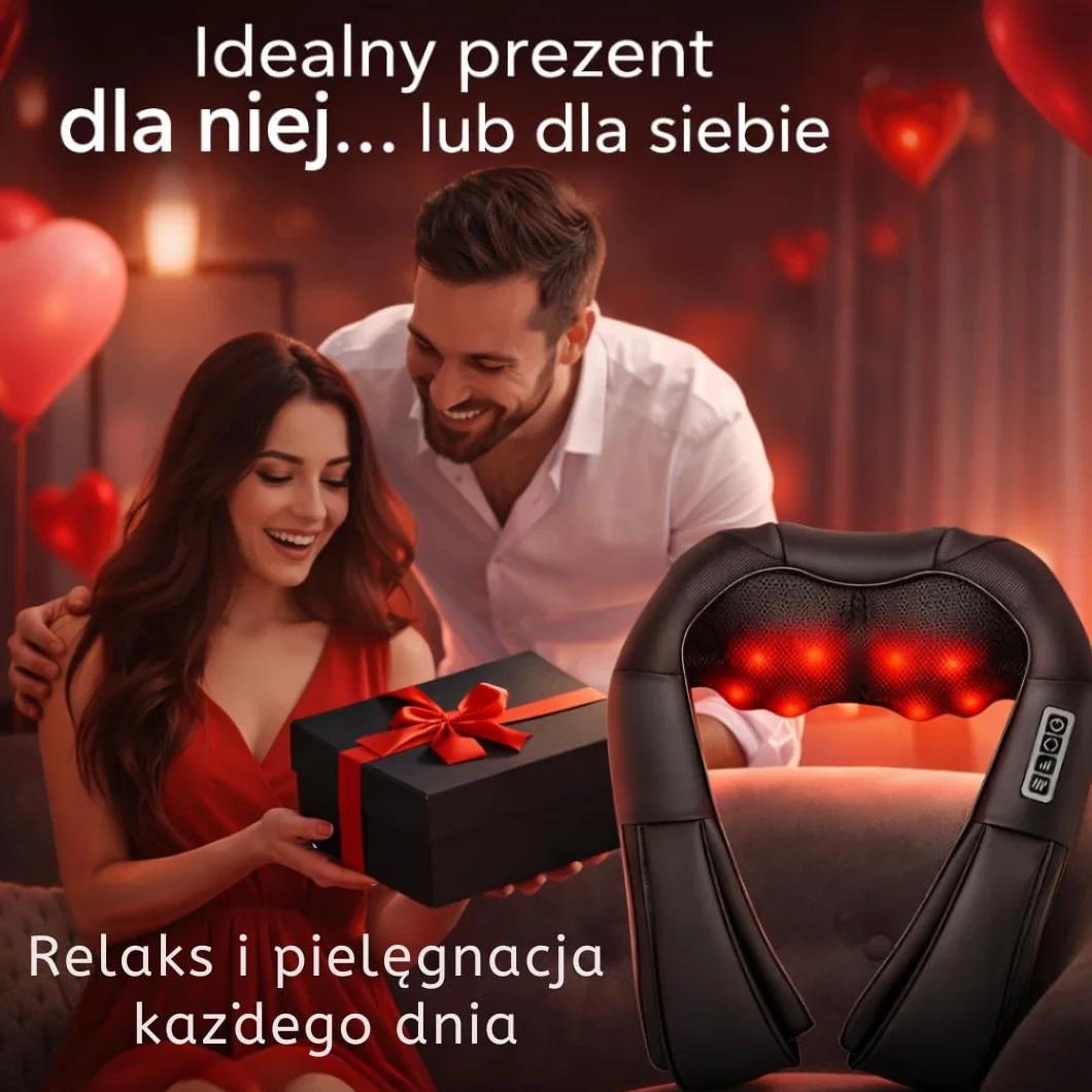 Masażer Shiatsu do Karku i Pleców z Podgrzewaniem – Elektryczny Masażer Ugniatający do Szyi, Ramion i Pleców, Relaks w Domu i Biurze MM Infinity Love