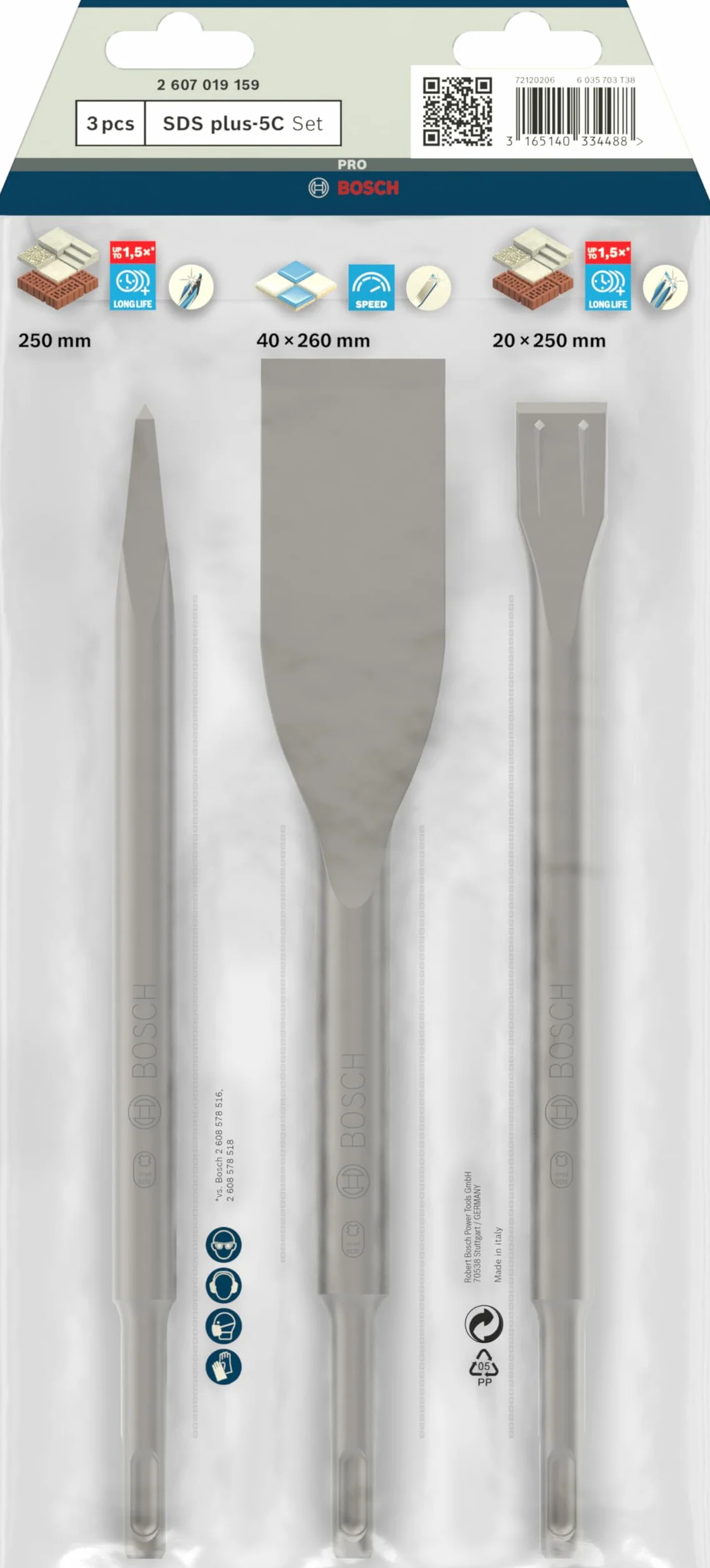 Bosch Professional Zestaw Dłut SDS Plus 3-częściowy 0/20/40mm do Betonu Kamienia Muru