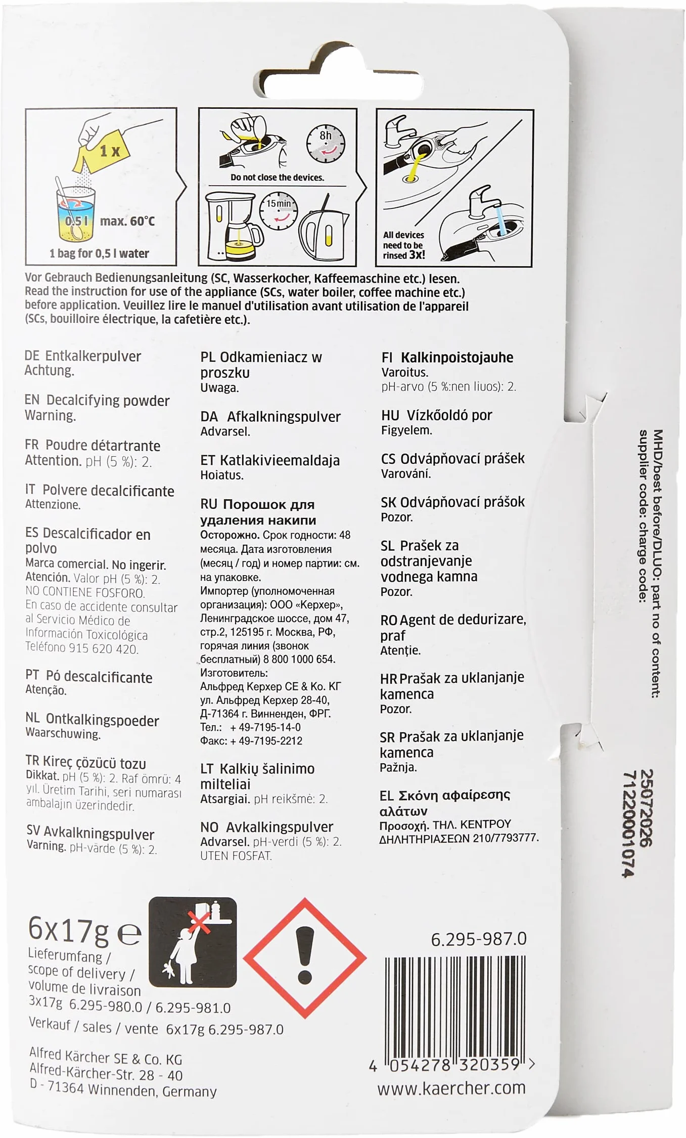 Kärcher Odkamieniacz w proszku do parownic, czajników i ekspresów do kawy ( 6 x 17g) 6.295-987.0