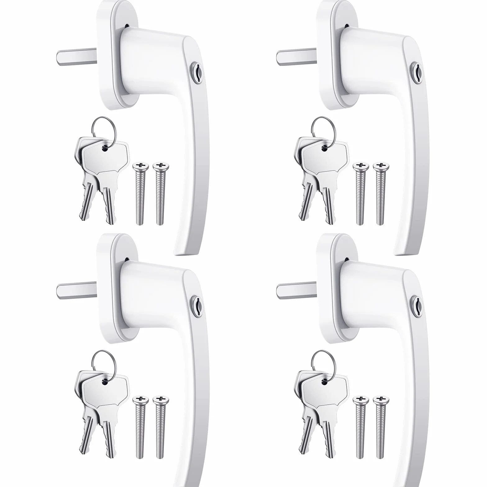 AUTOUTLET 4 szt. Zamykane klamki do okien Biały aluminiowy uchwyt do drzwi balkonowych Windows z 8 śrubami i 8 kluczami pasuje do wszystkich powszechnie stosowanych okien i drzwi balkonowych