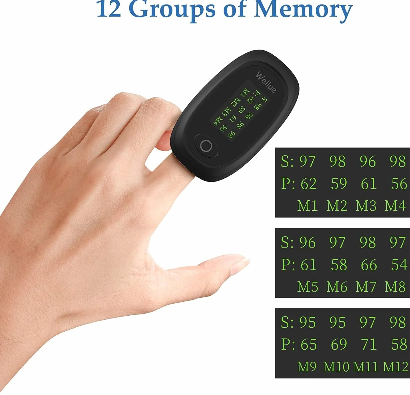 Wellue Pulsoksymetr palcowy z funkcją Bluetooth, monitor tlenu na palcu dla dorosłych z bezpłatną aplikacją, do monitorowania nasycenia krwi tlenem i tętna, z alarmem i baterią