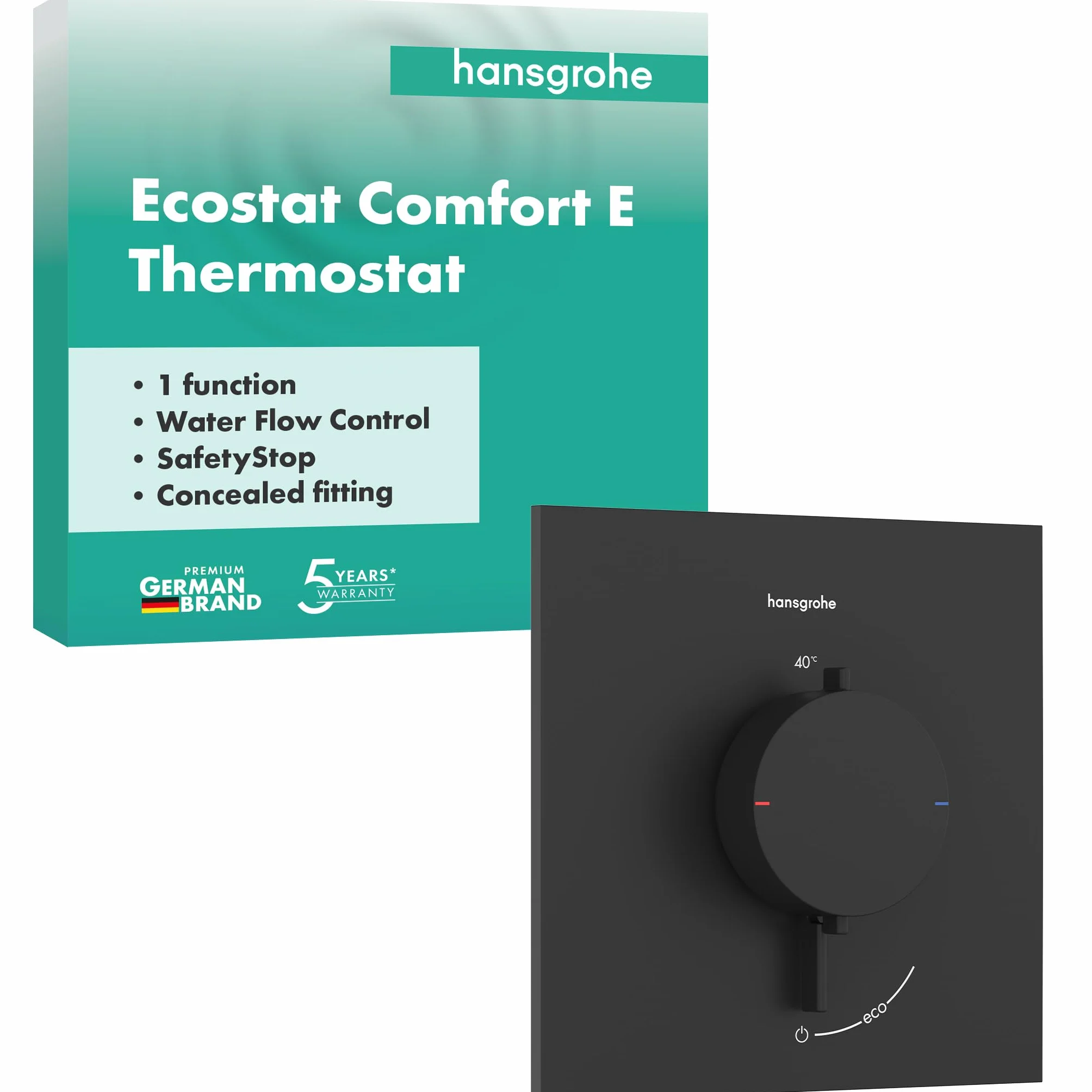 hansgrohe Ecostat Comfort E 33710670 termostat prysznicowy podtynkowy, armatura prysznicowa z blokadą bezpieczeństwa (SafetyStop) w temperaturze 40°C, termostat do prysznica, bateria mieszająca dla 1